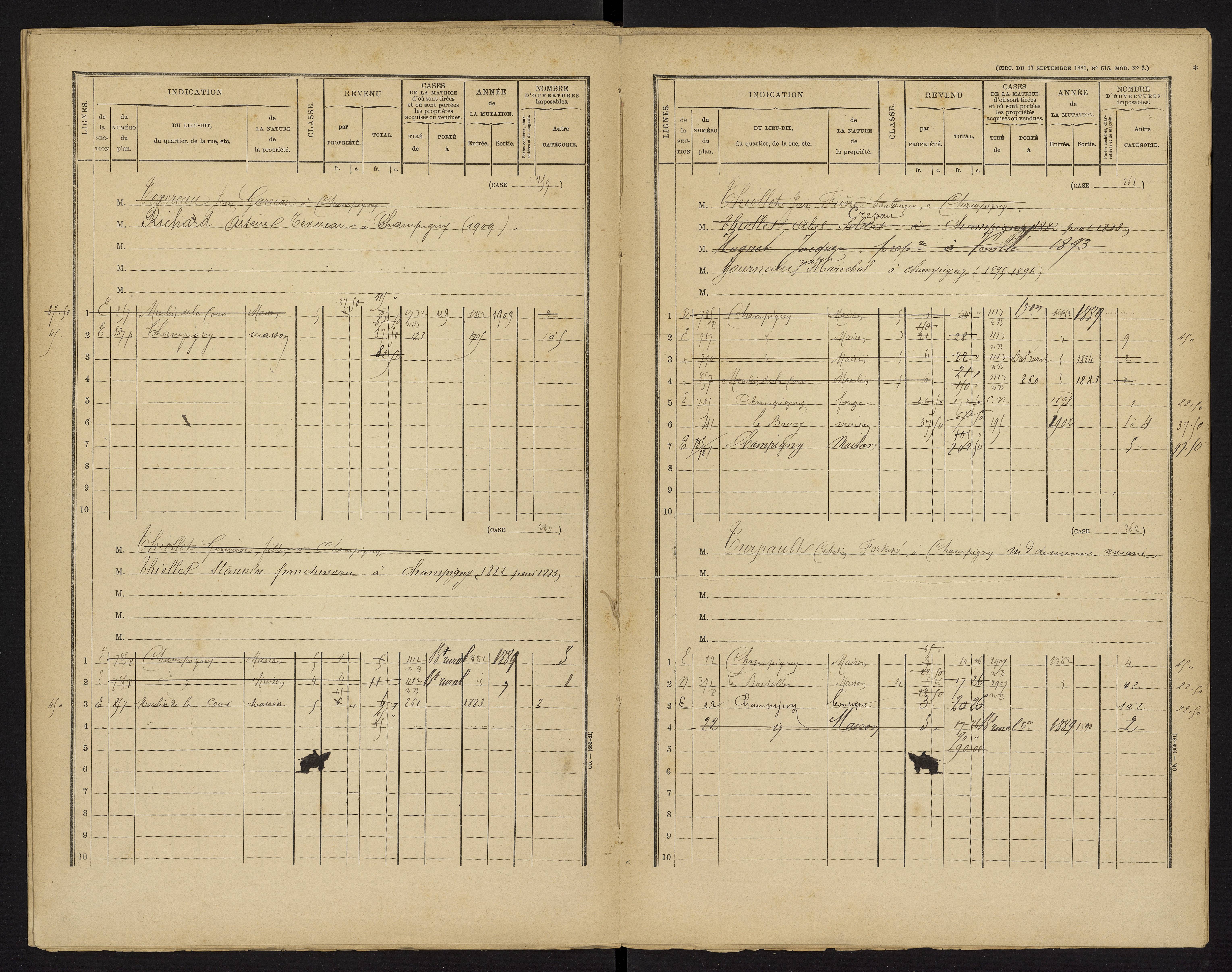 Champigny-le-Sec - FRAD086_cadastre Cases 1-360 