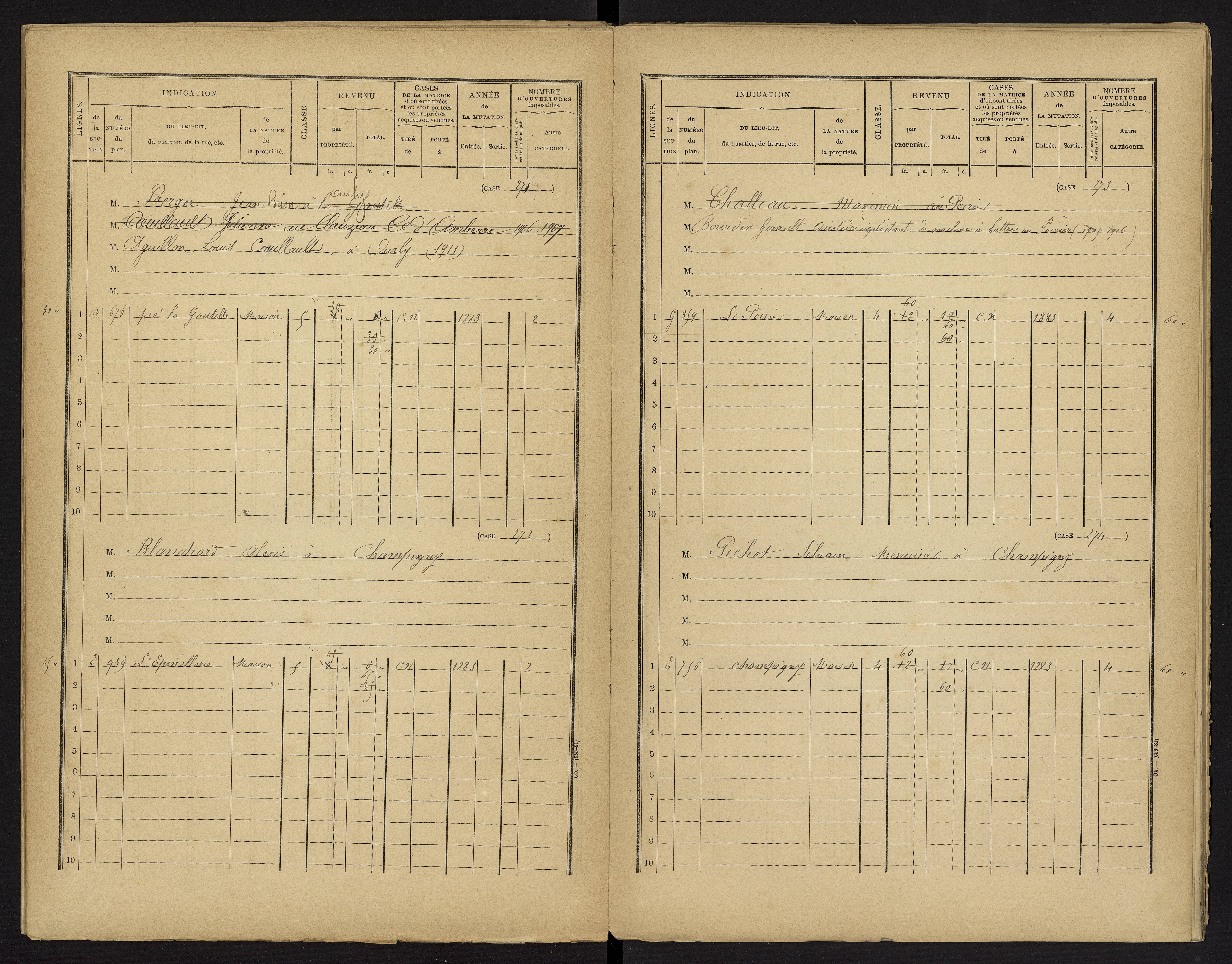 Champigny-le-Sec - FRAD086_cadastre Cases 1-360 