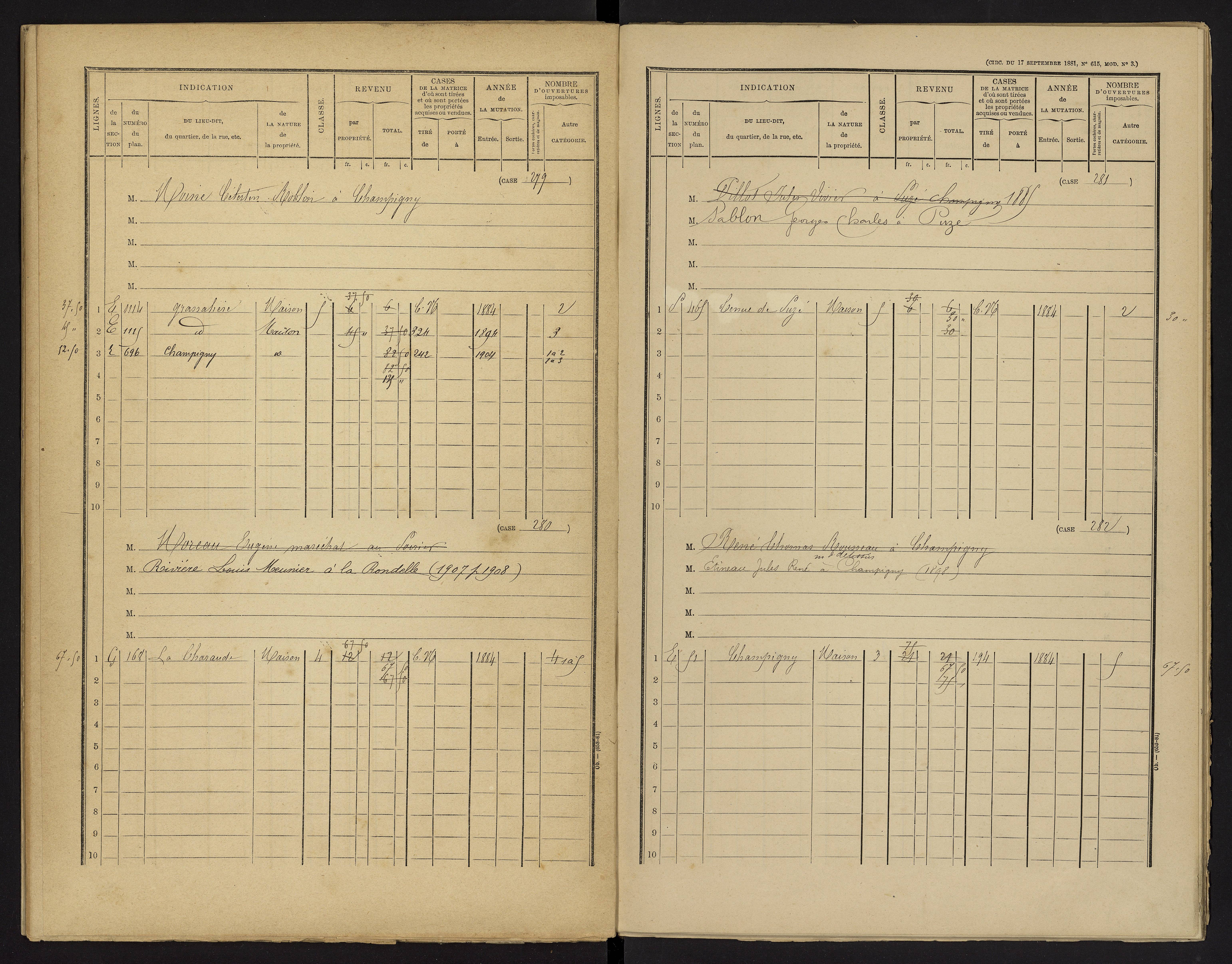 Champigny-le-Sec - FRAD086_cadastre Cases 1-360 