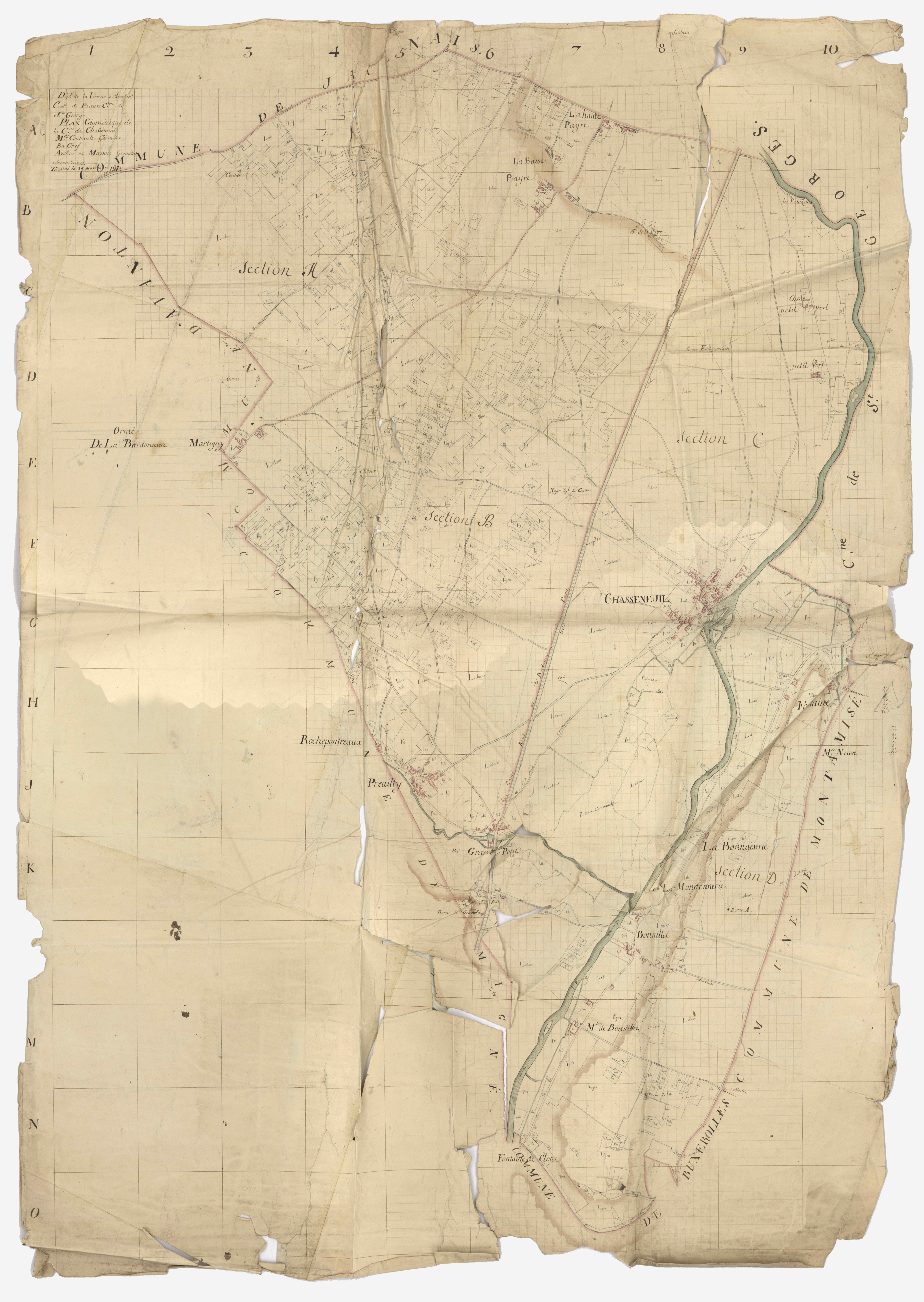 Chasseneuil-du-Poitou - FRAD086_cadastre Plan en couleur, sections A à D (an XII). Plan, sections A à D (an XII). Plan, sections A à D (1807). 
