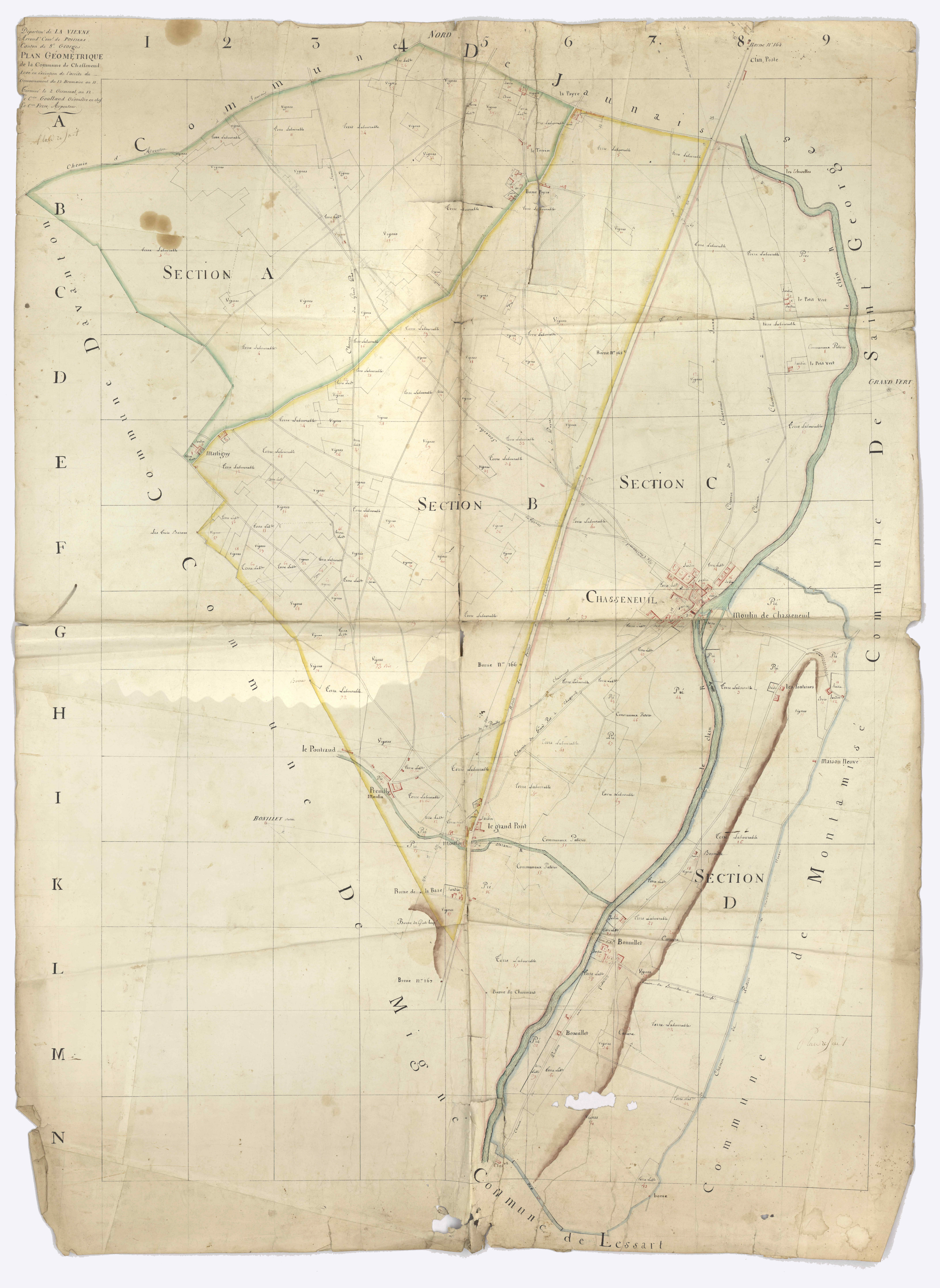 Chasseneuil-du-Poitou - FRAD086_cadastre Plan en couleur, sections A à D (an XII). Plan, sections A à D (an XII). Plan, sections A à D (1807). 
