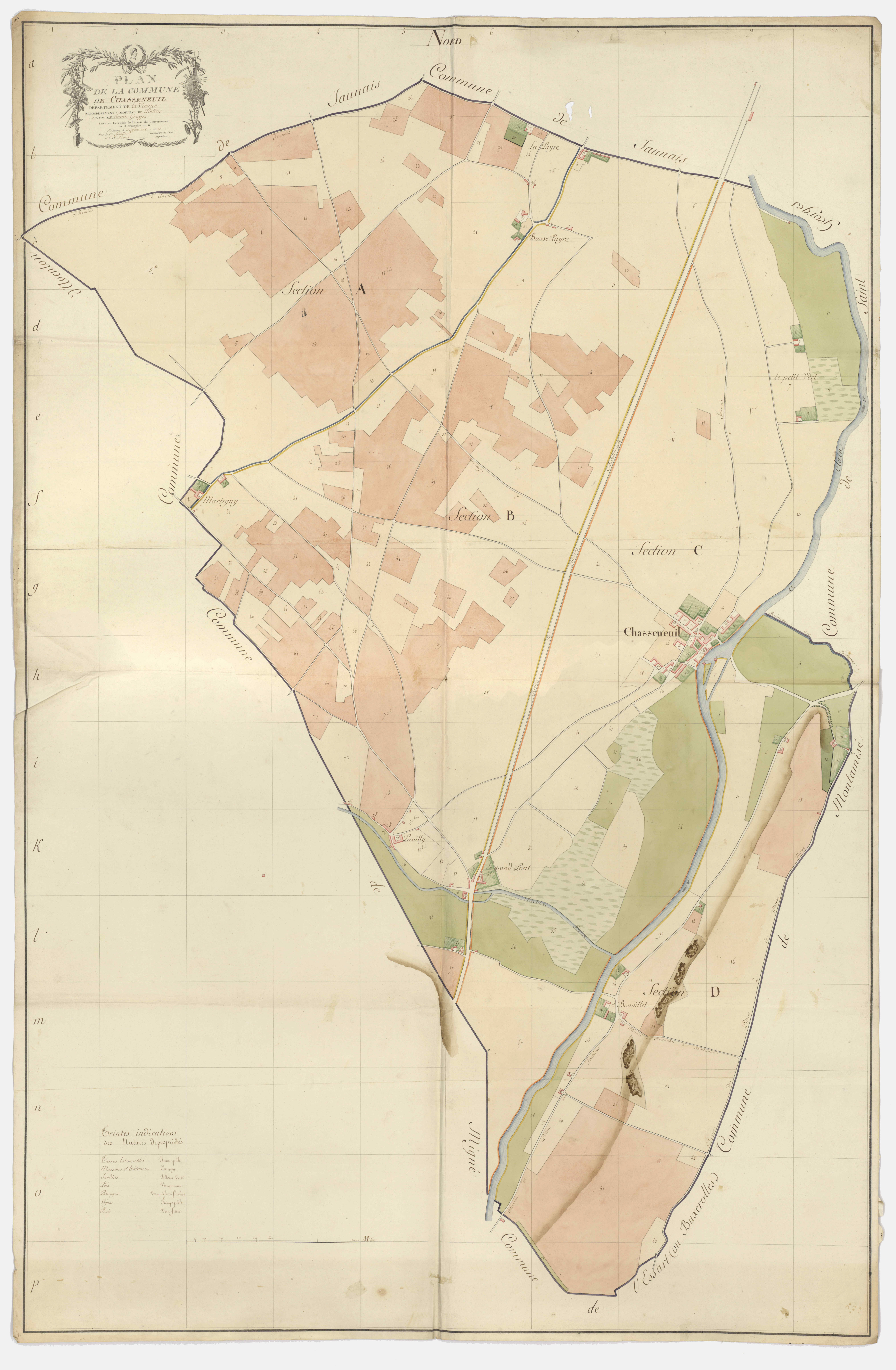 Chasseneuil-du-Poitou - FRAD086_cadastre Plan en couleur, sections A à D (an XII). Plan, sections A à D (an XII). Plan, sections A à D (1807). 