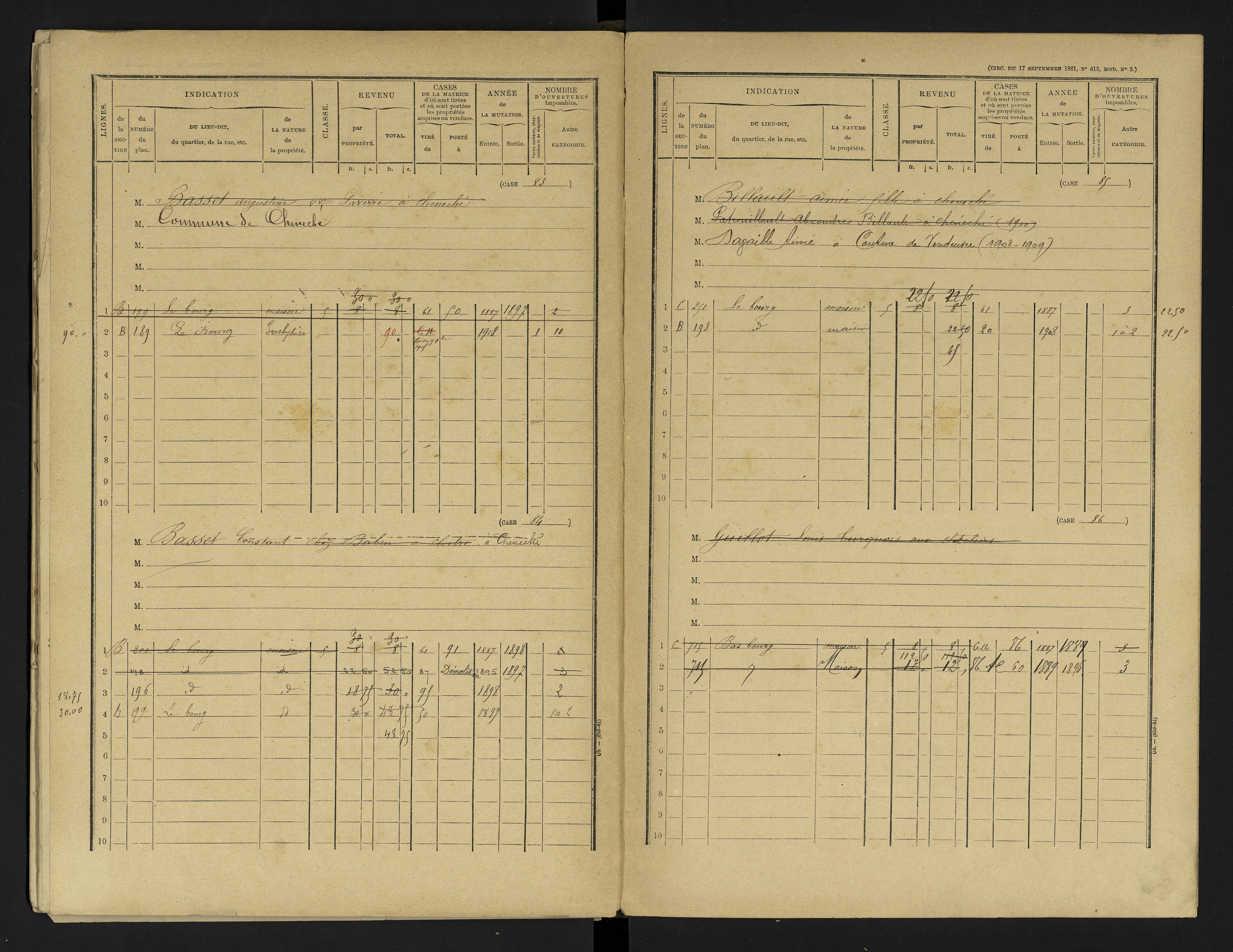 Cheneché - FRAD086_cadastre Cases 1-104 