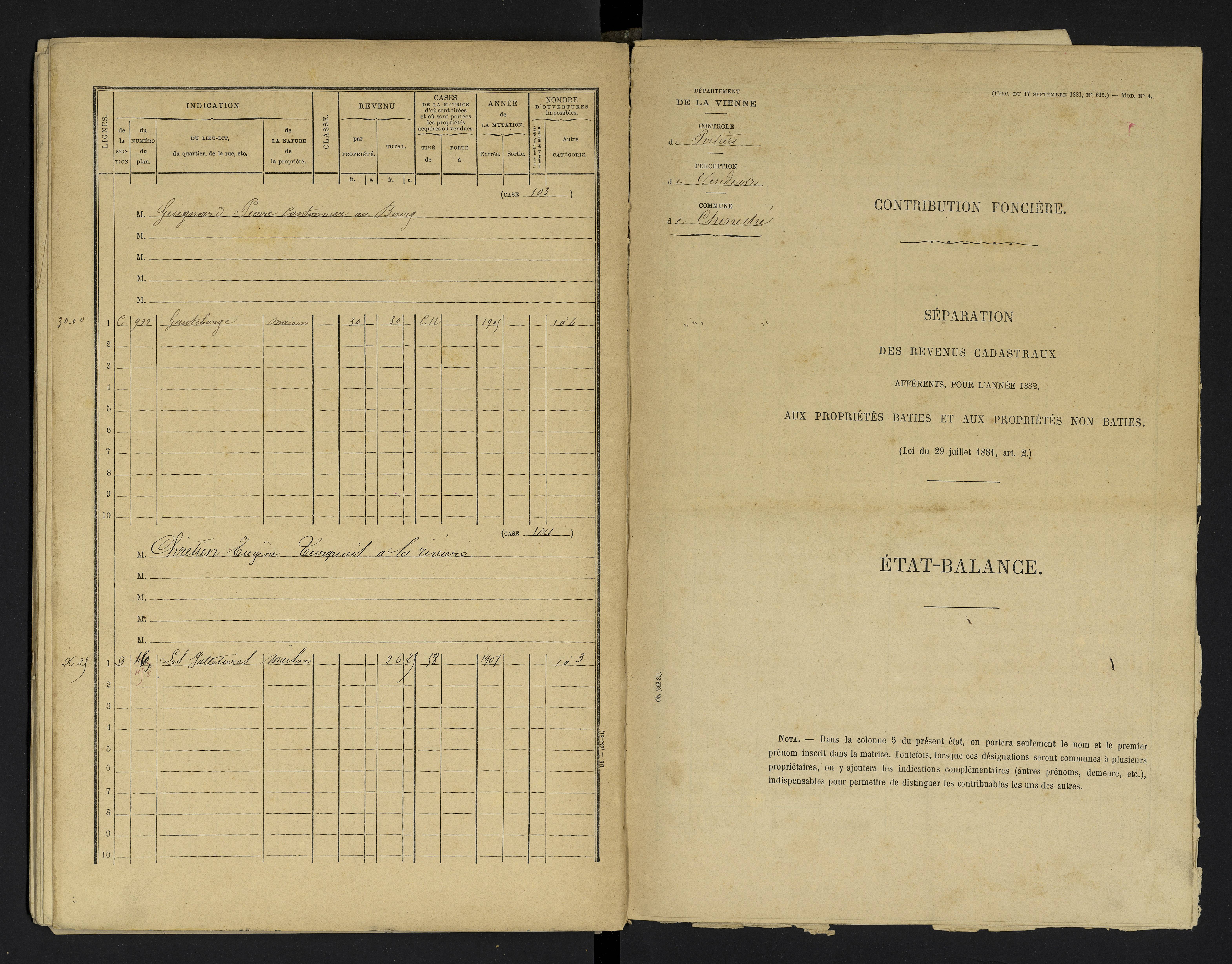 Cheneché - FRAD086_cadastre Cases 1-104 