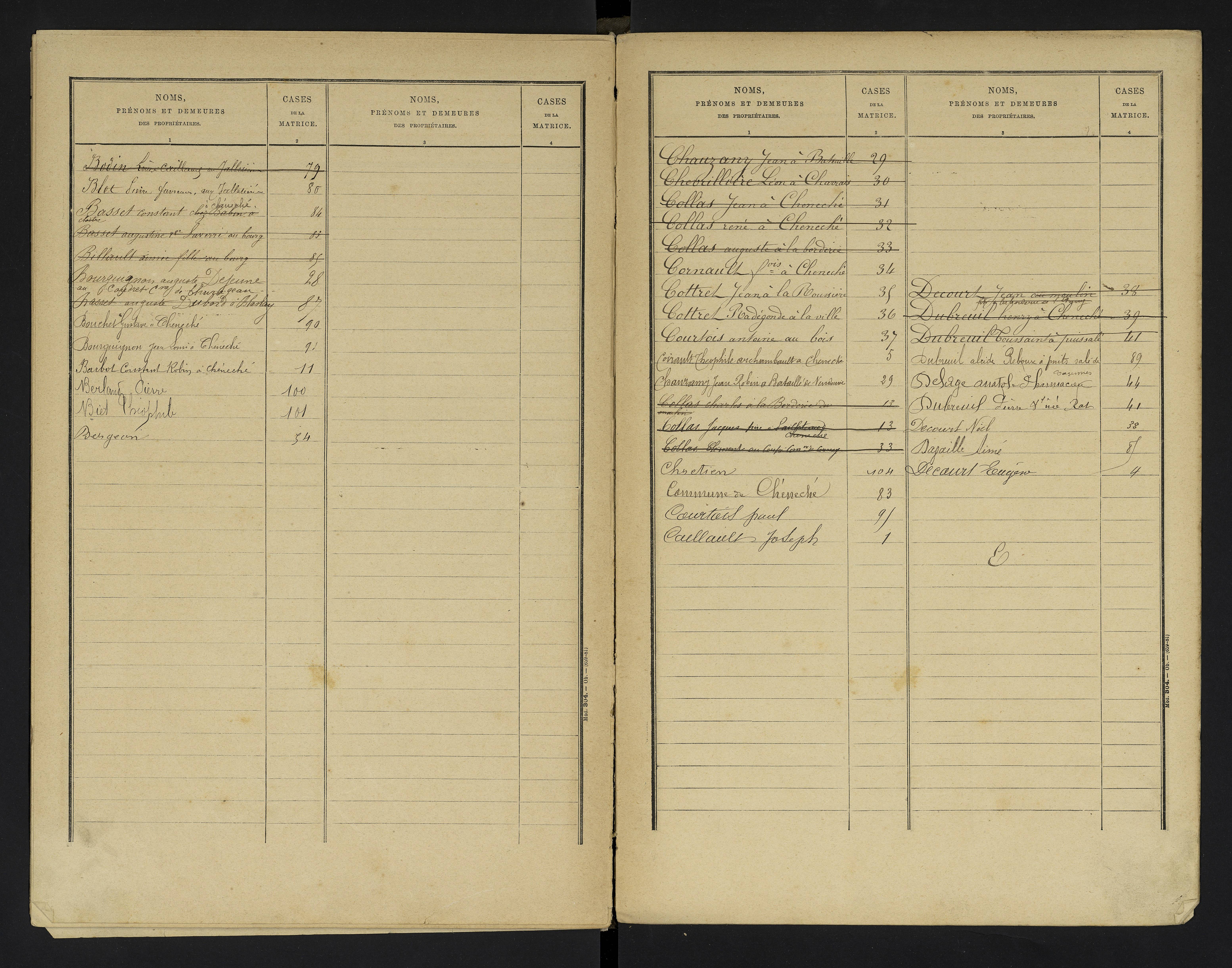 Cheneché - FRAD086_cadastre Cases 1-104 