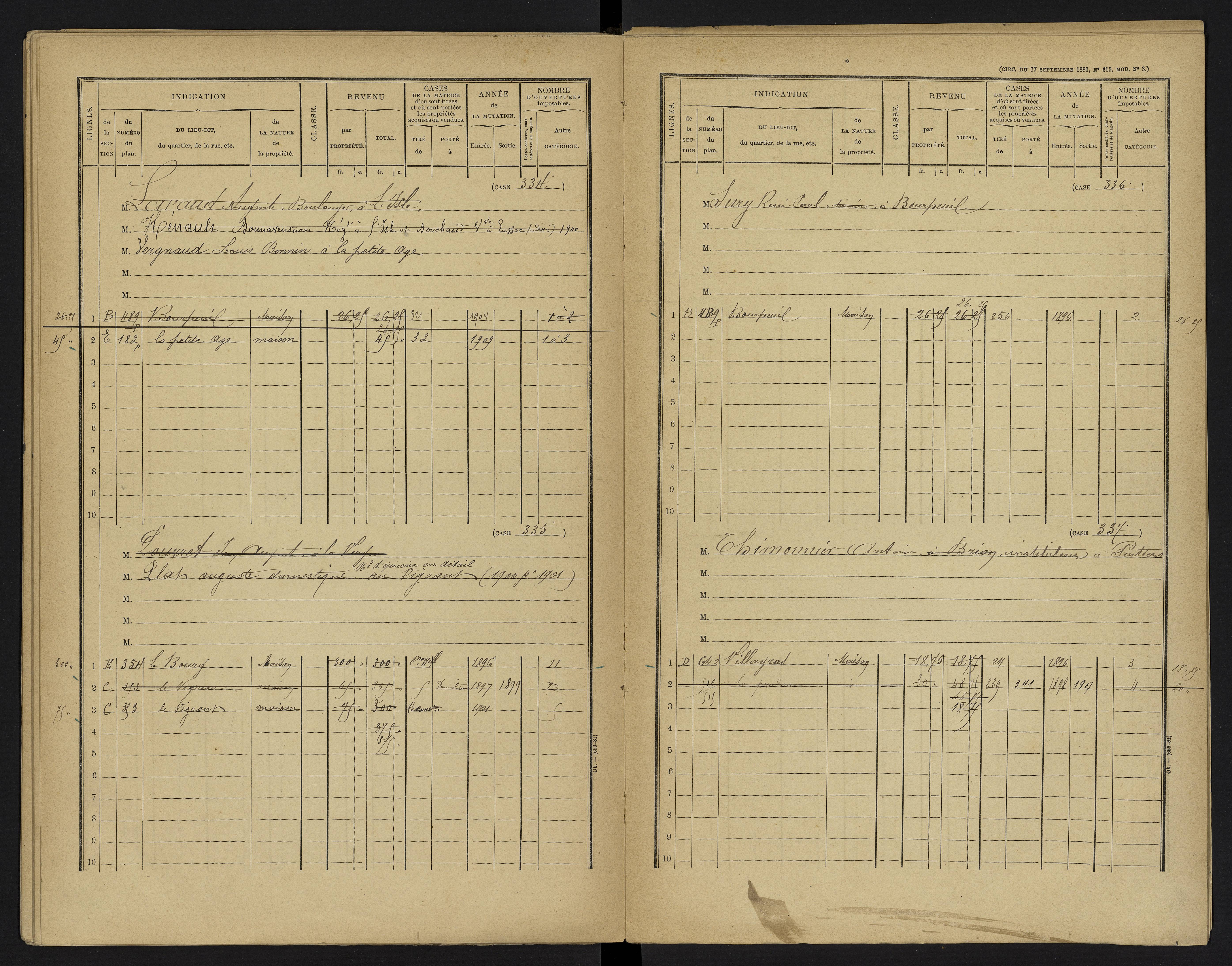 Le Vigeant - FRAD086_cadastre Cases 1-359. 