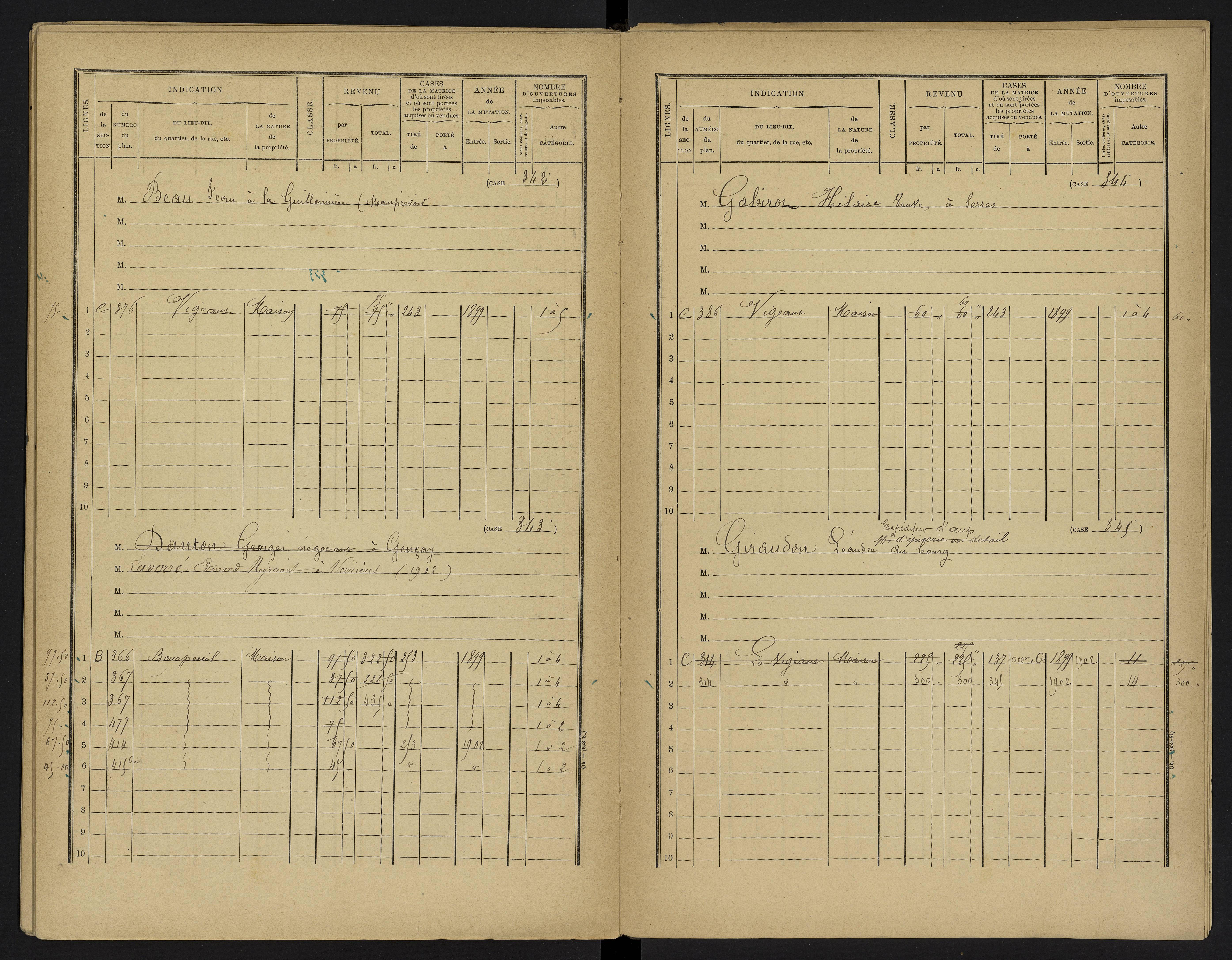 Le Vigeant - FRAD086_cadastre Cases 1-359. 