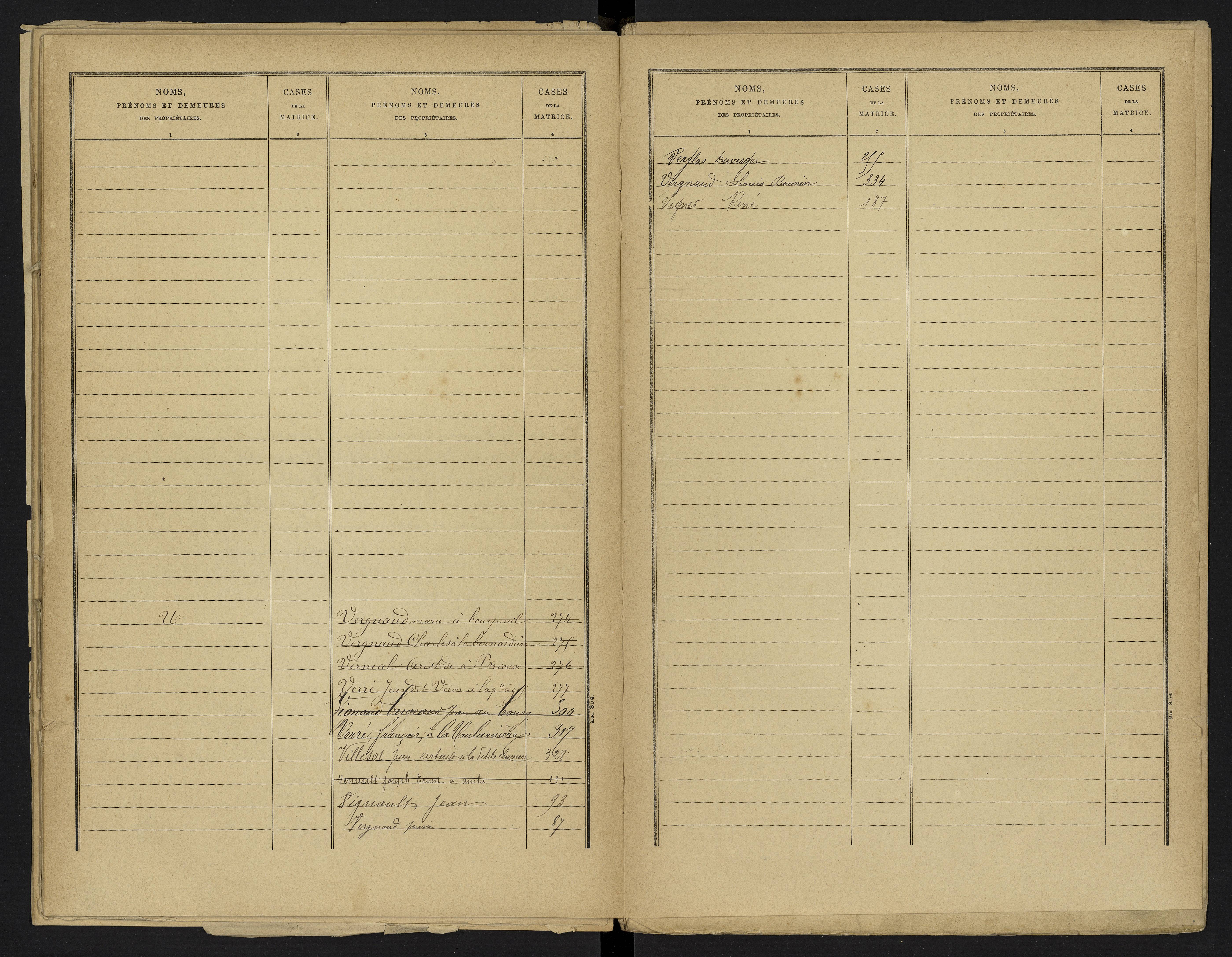 Le Vigeant - FRAD086_cadastre Cases 1-359. 