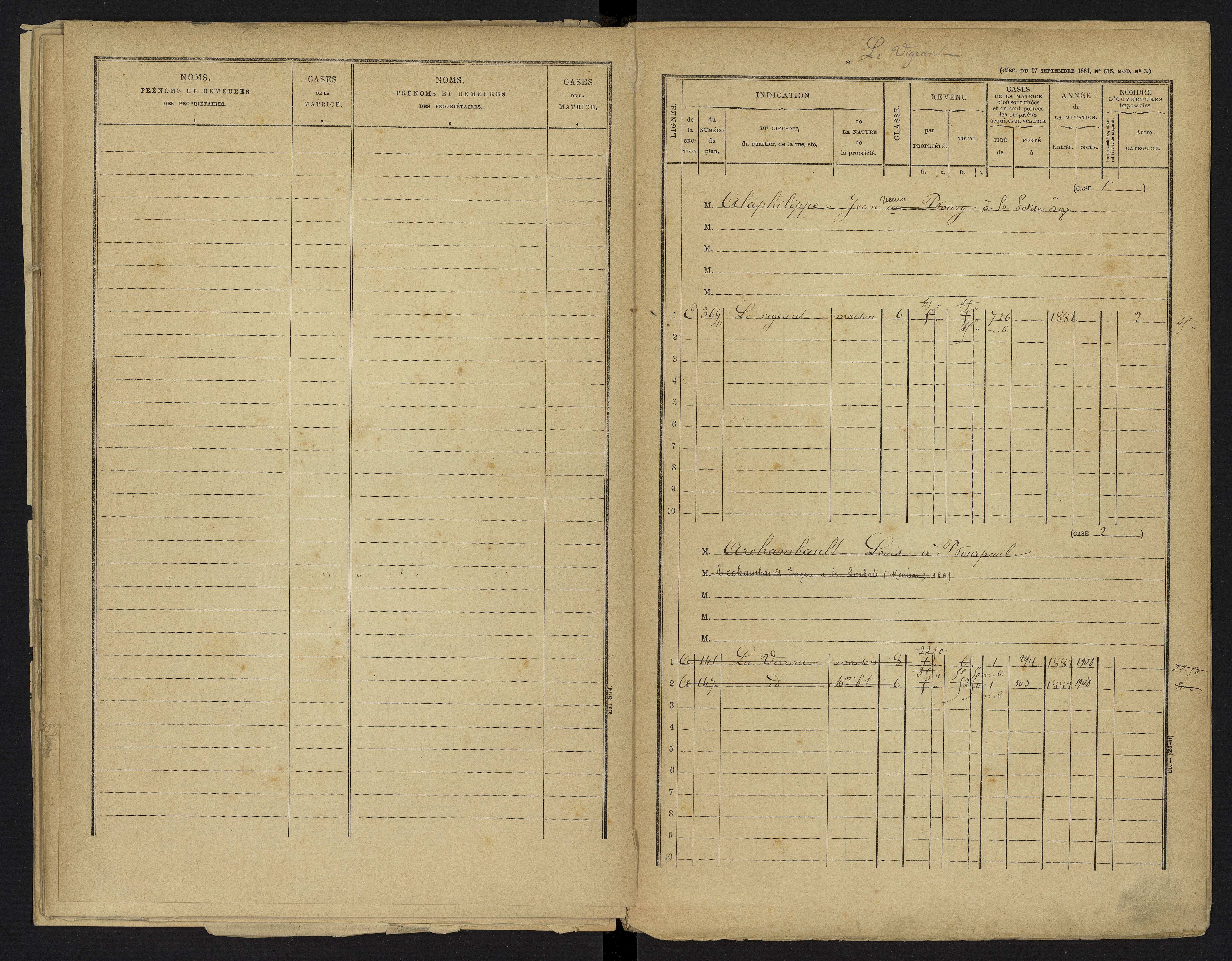 Le Vigeant - FRAD086_cadastre Cases 1-359. 