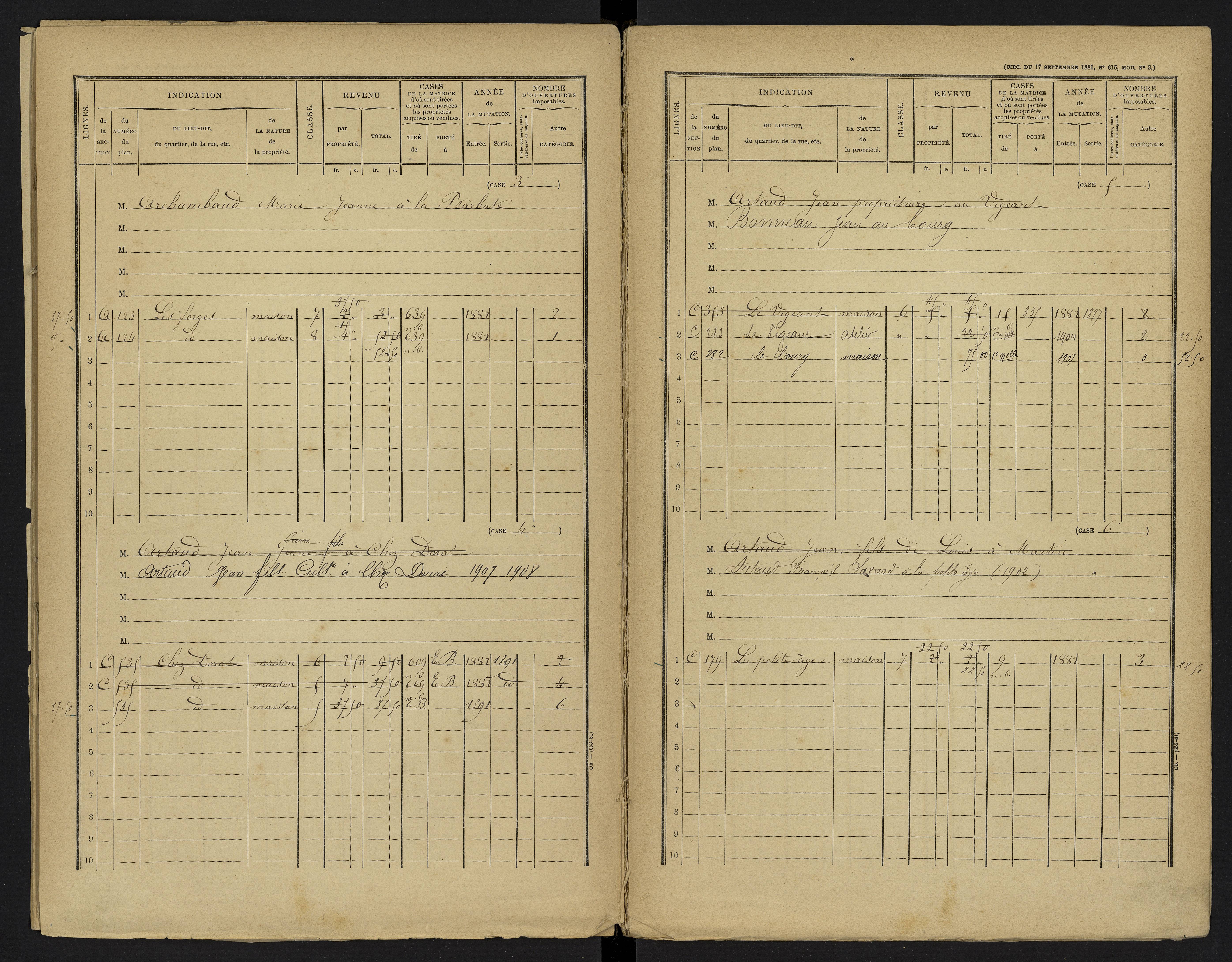 Le Vigeant - FRAD086_cadastre Cases 1-359. 