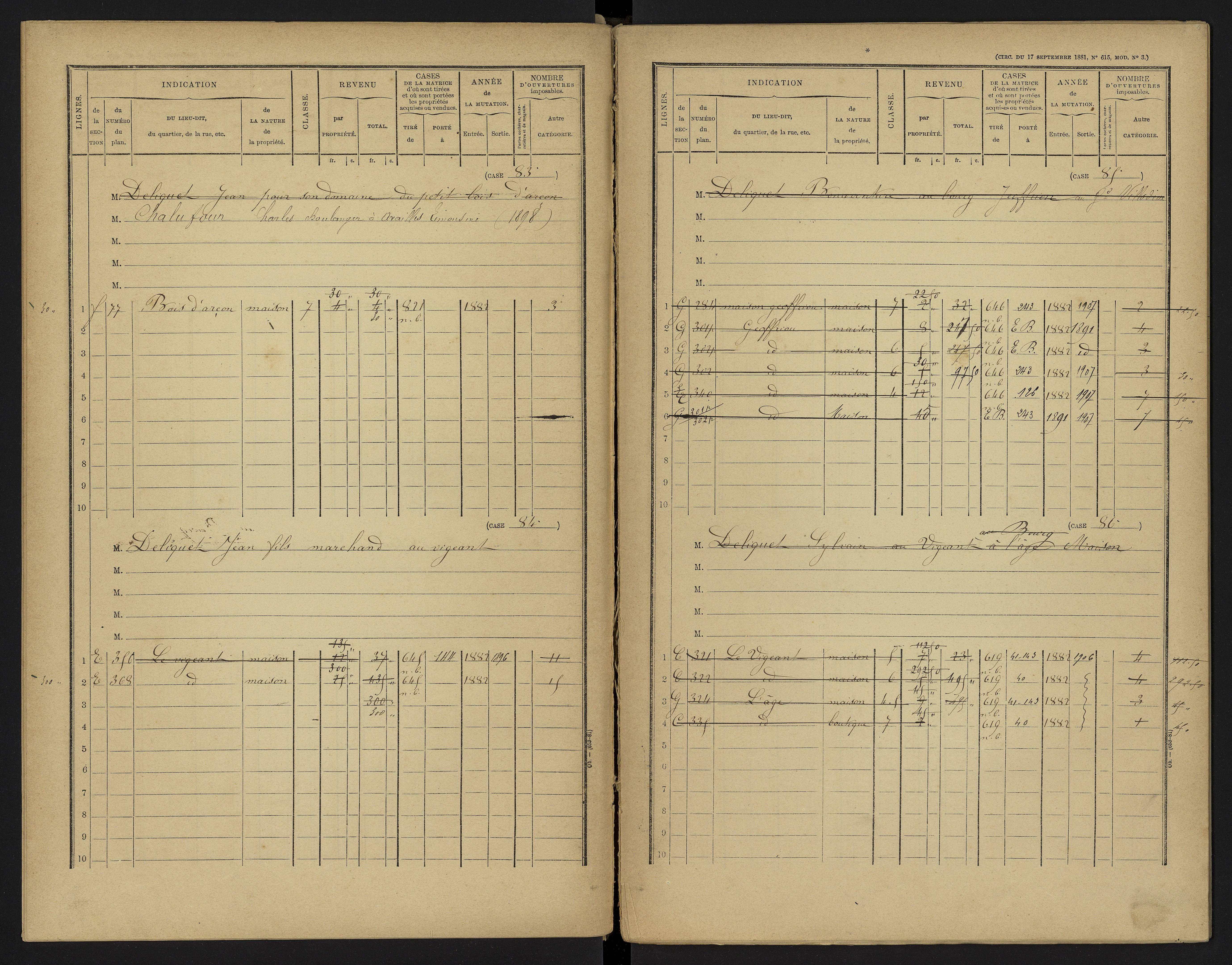 Le Vigeant - FRAD086_cadastre Cases 1-359. 