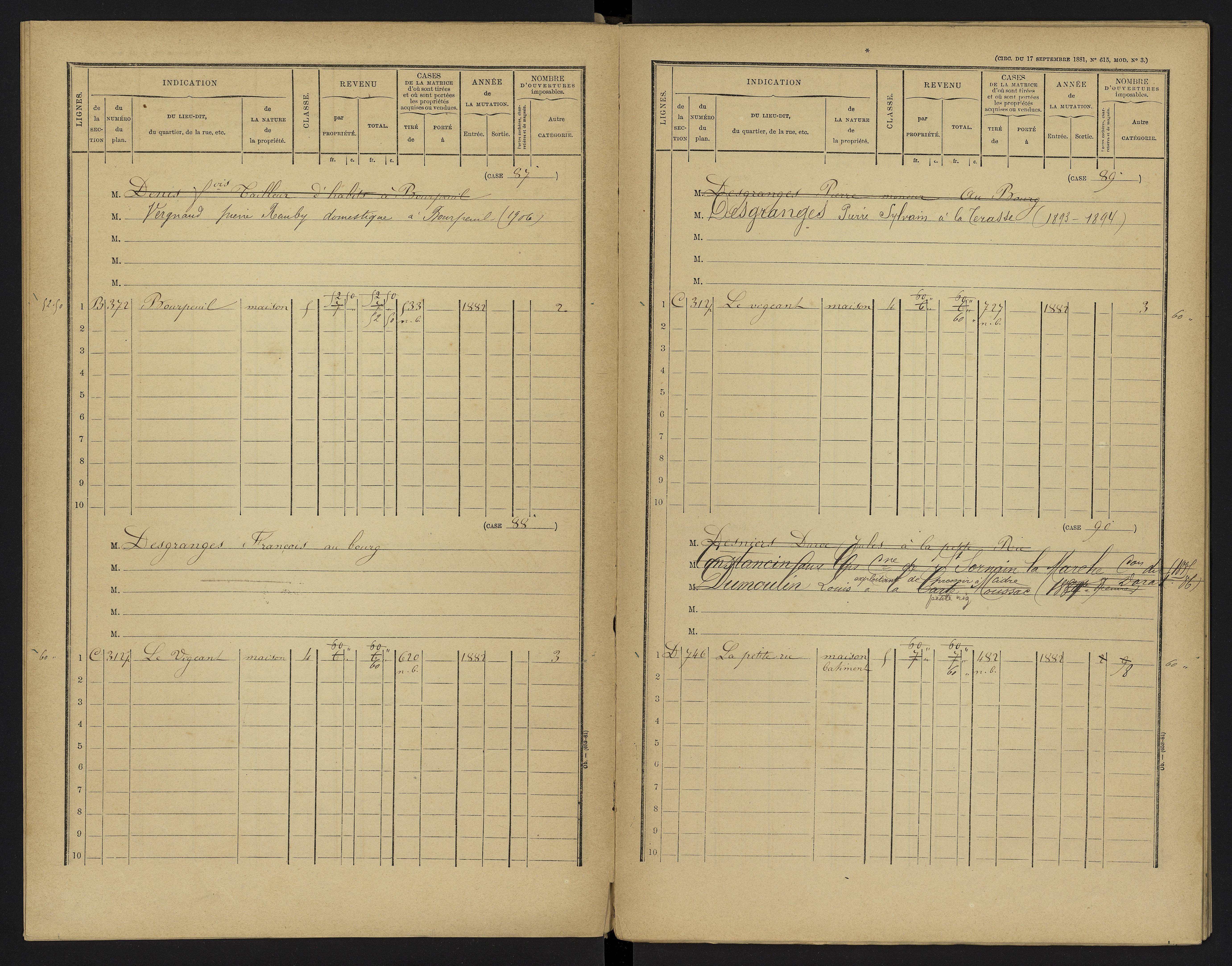 Le Vigeant - FRAD086_cadastre Cases 1-359. 