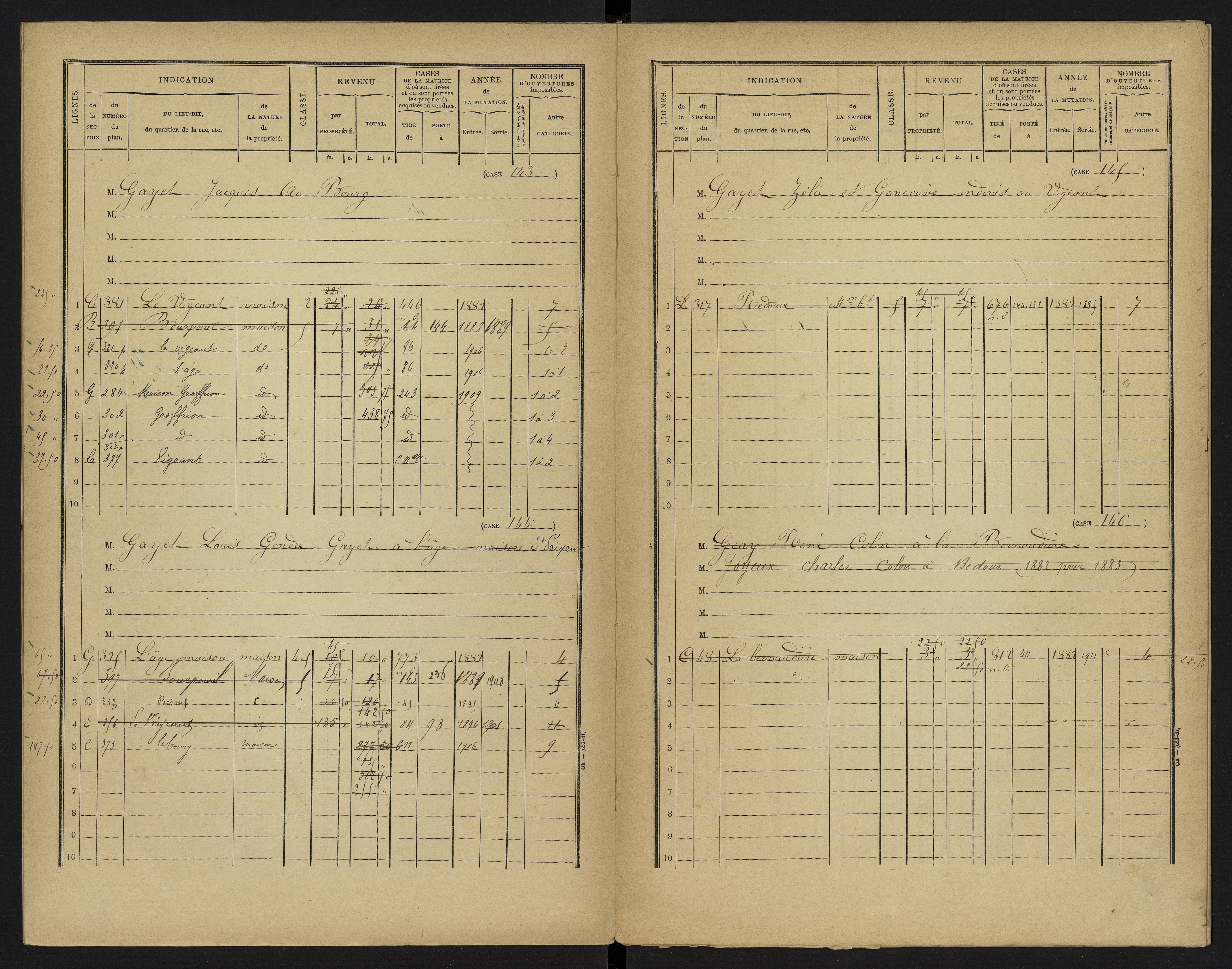Le Vigeant - FRAD086_cadastre Cases 1-359. 