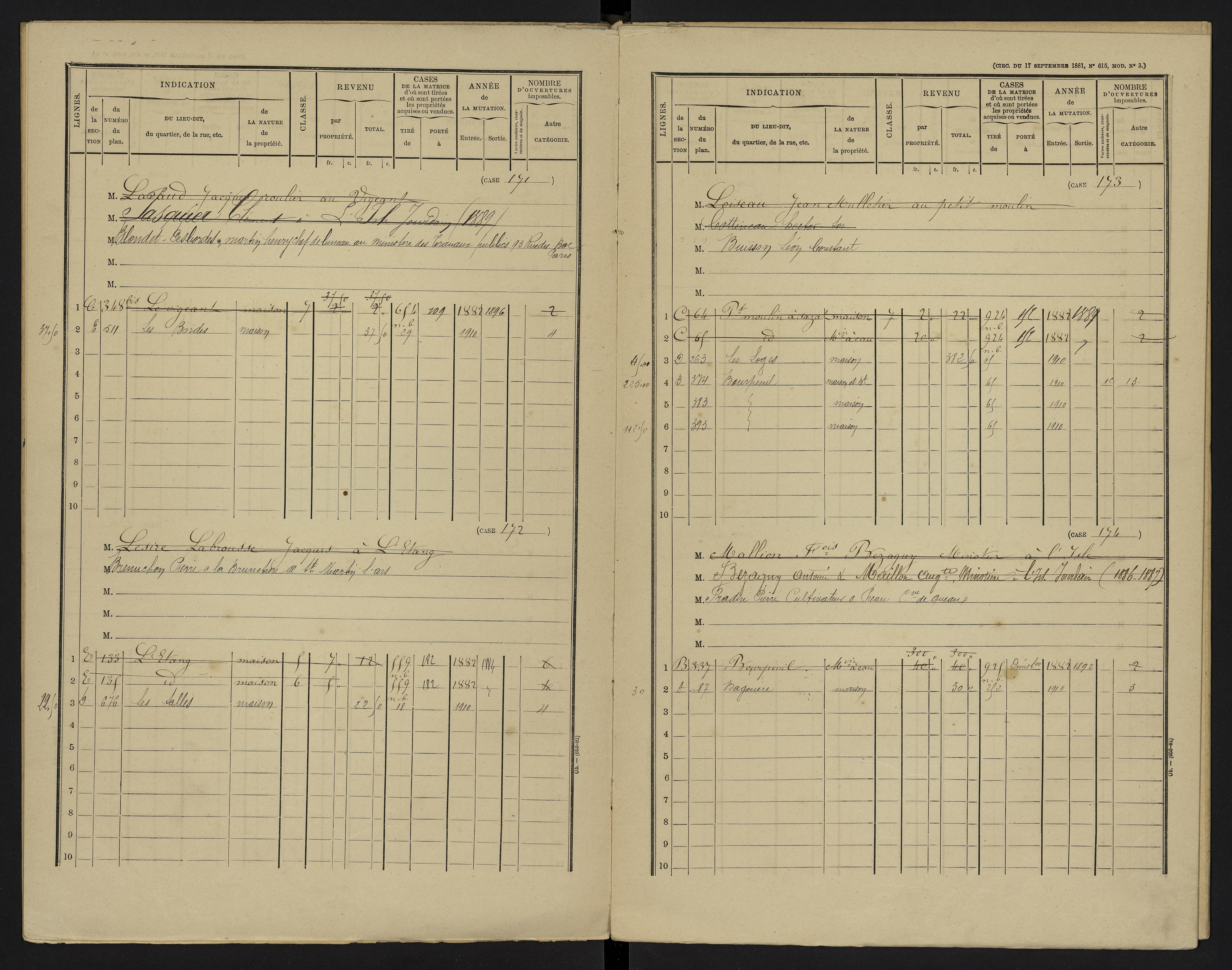 Le Vigeant - FRAD086_cadastre Cases 1-359. 
