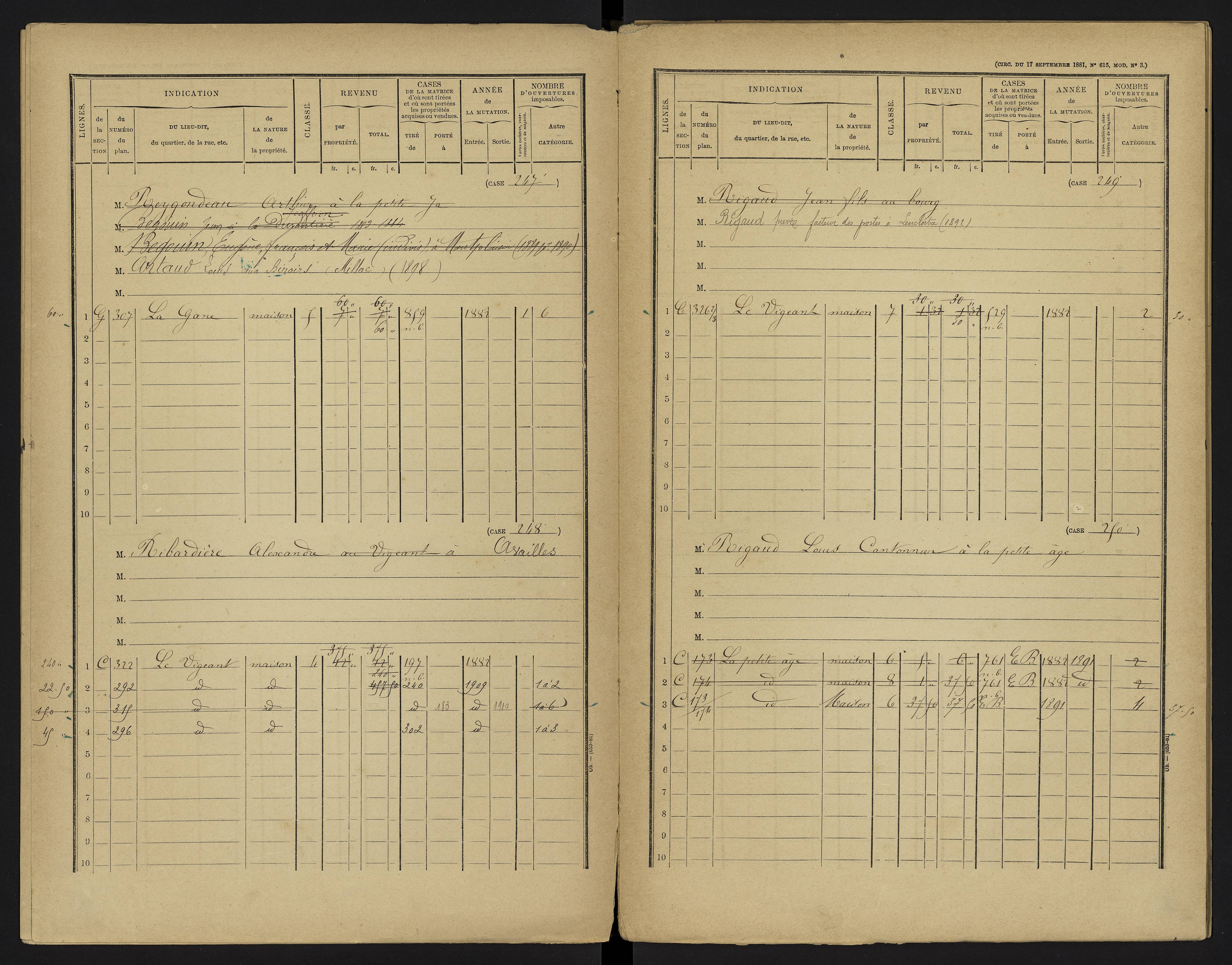 Le Vigeant - FRAD086_cadastre Cases 1-359. 