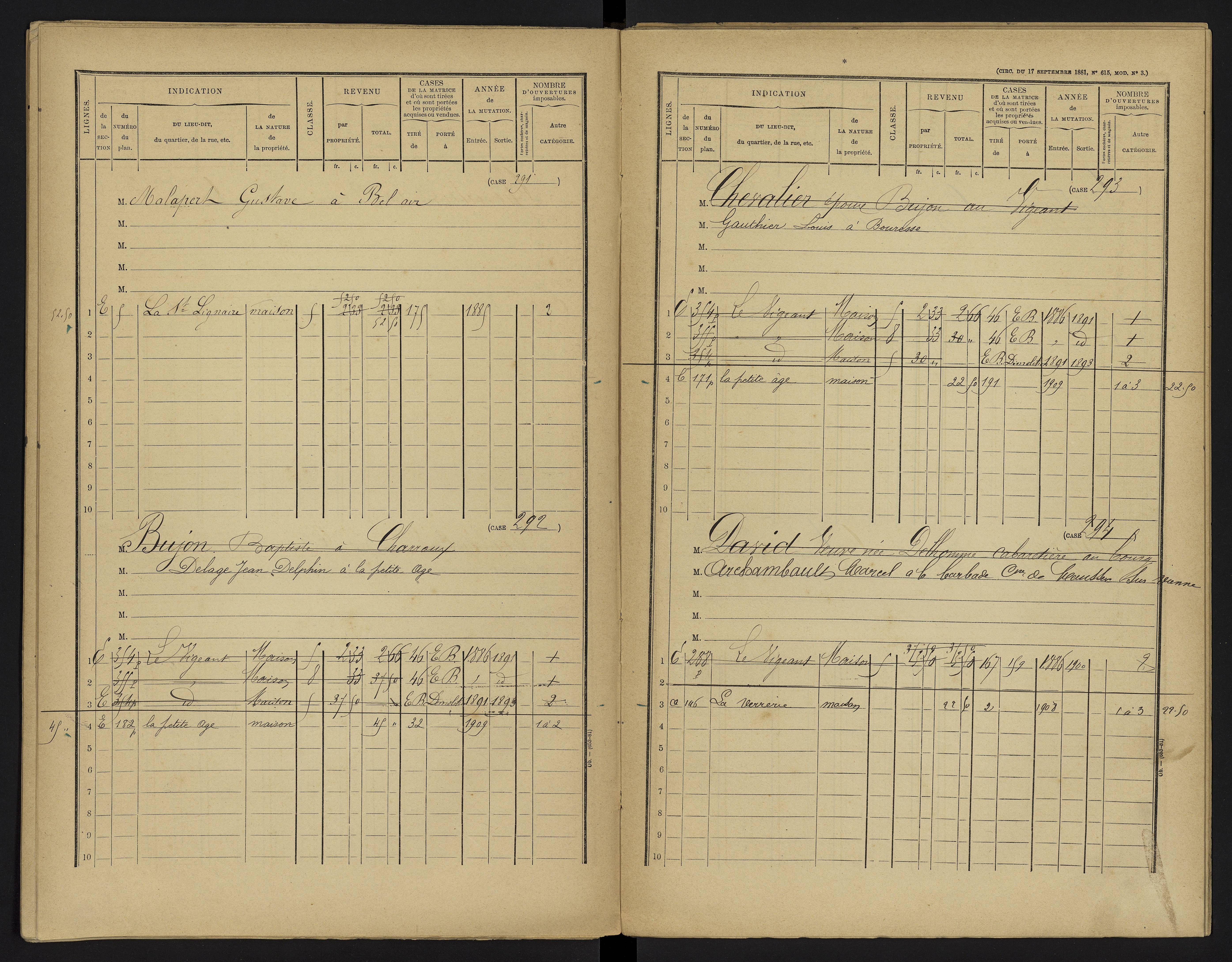 Le Vigeant - FRAD086_cadastre Cases 1-359. 