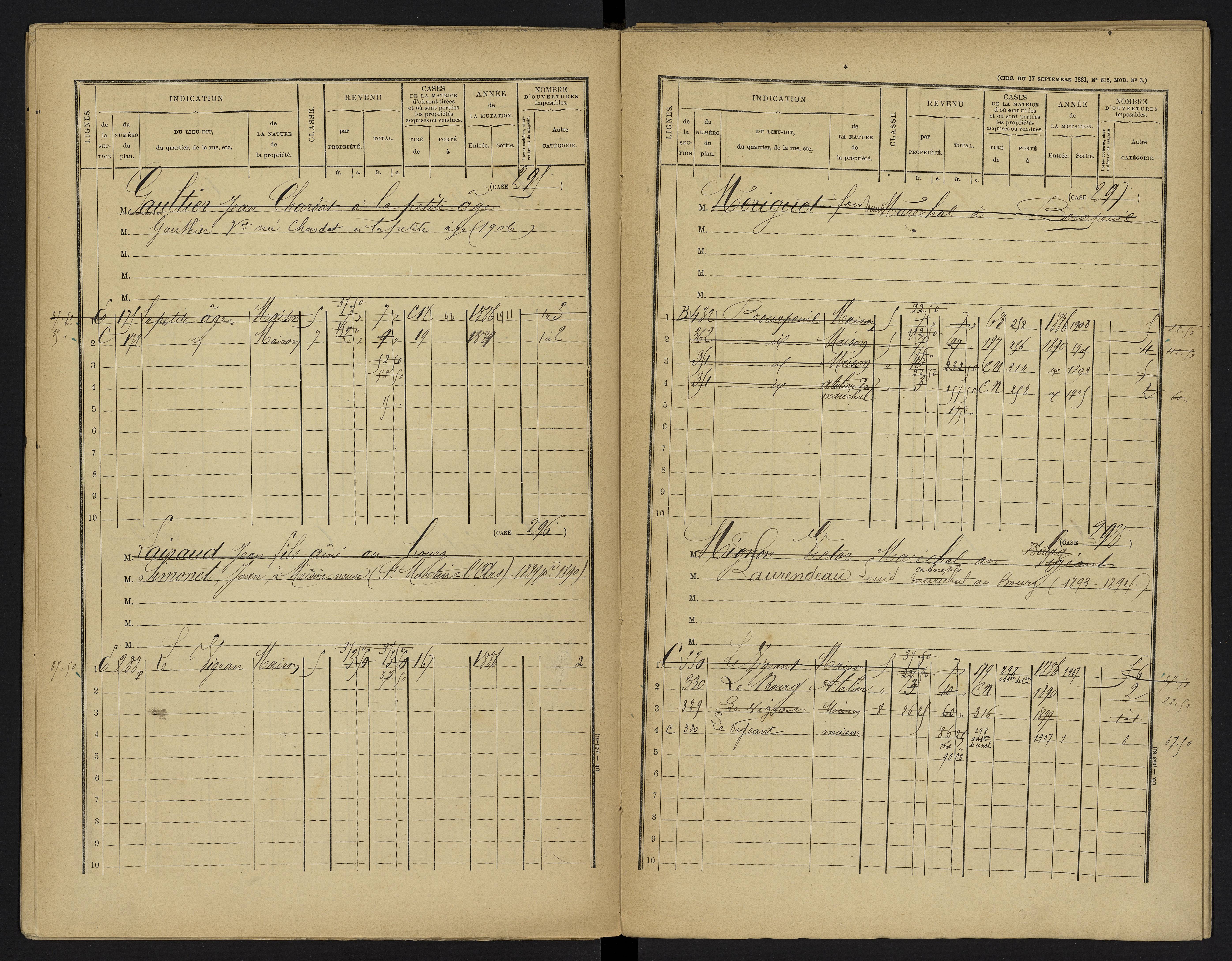 Le Vigeant - FRAD086_cadastre Cases 1-359. 
