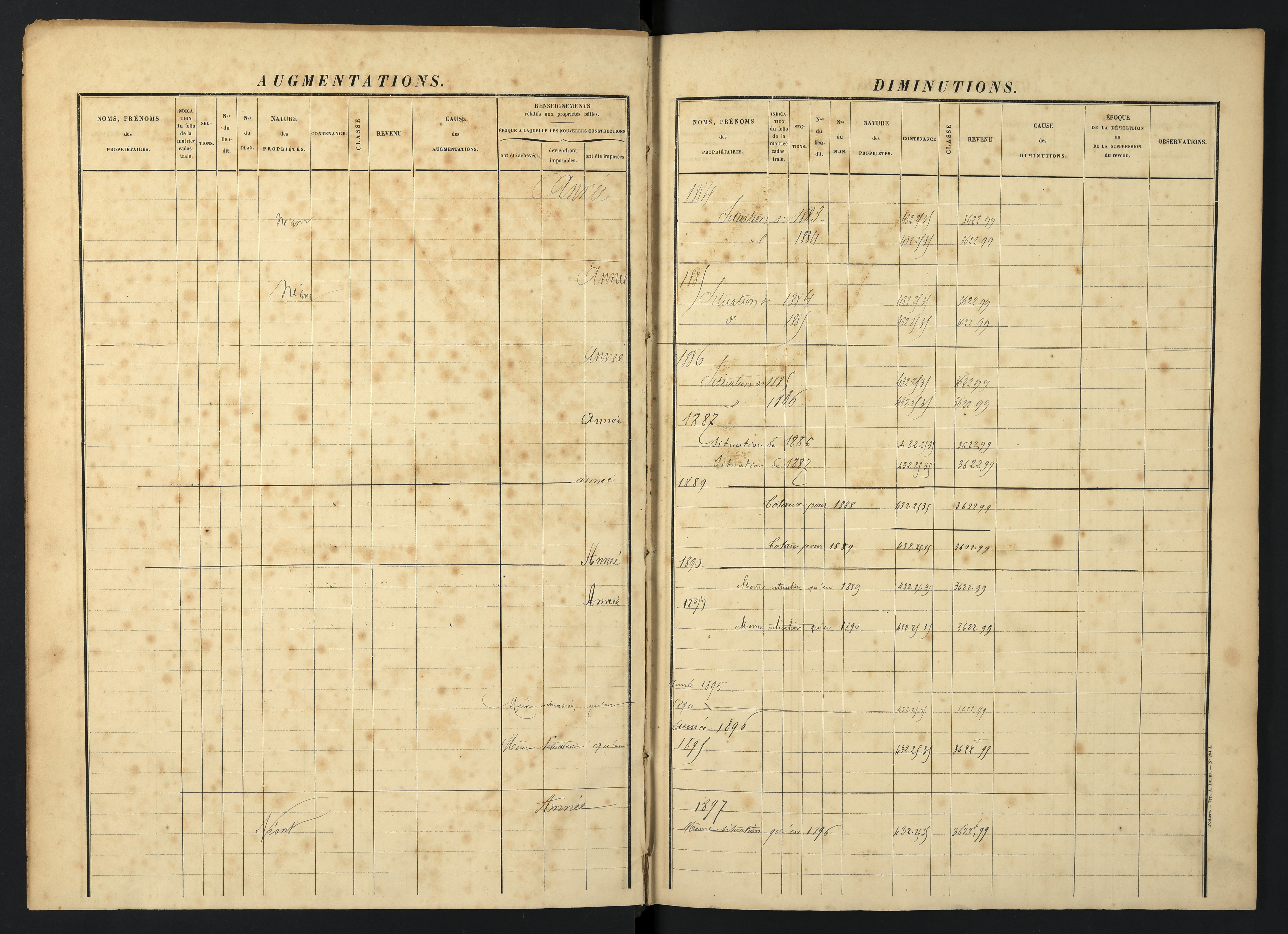 Villemort - FRAD086_cadastre Augmentations et diminutions (1884-1914). 