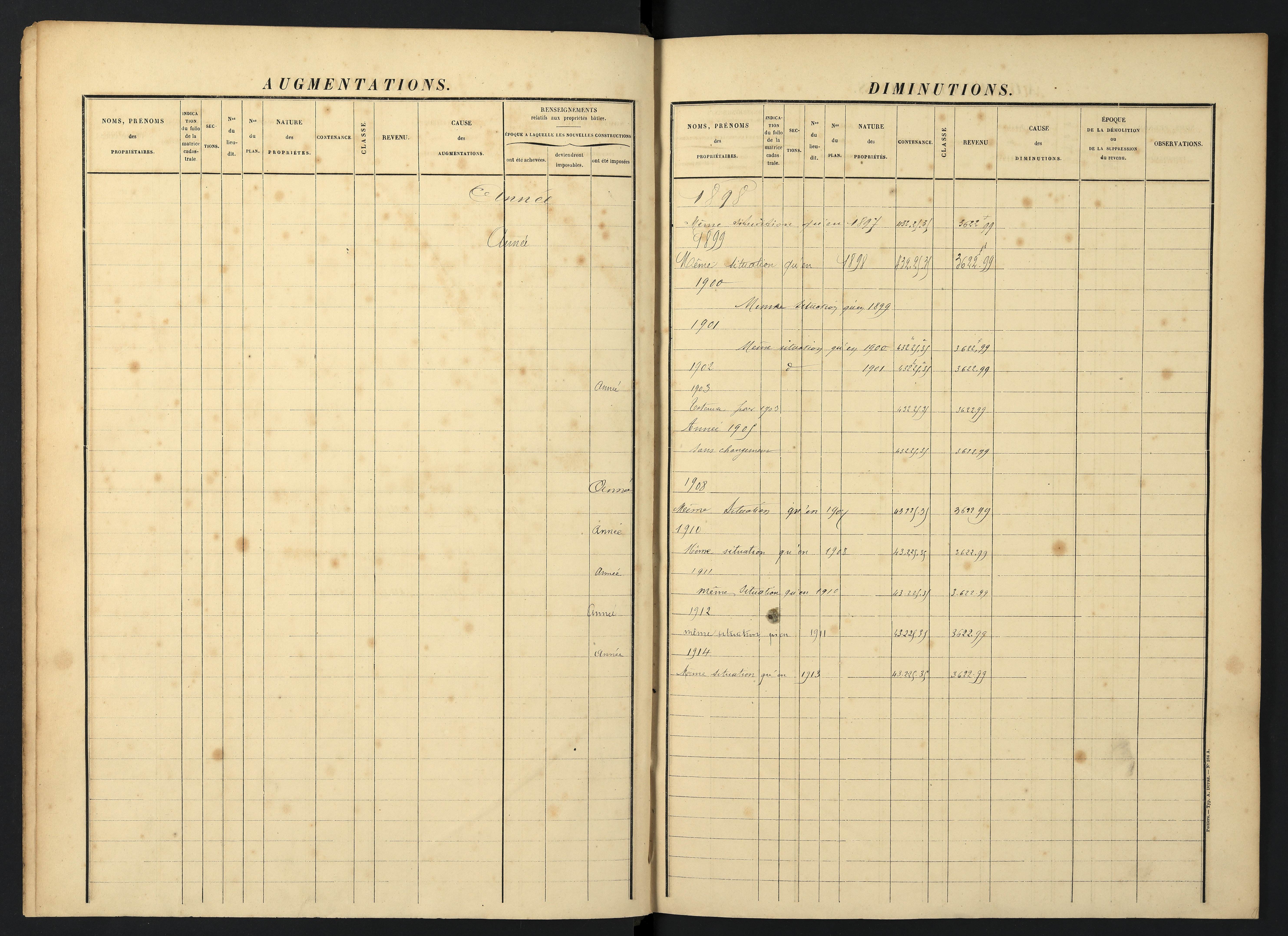Villemort - FRAD086_cadastre Augmentations et diminutions (1884-1914). 