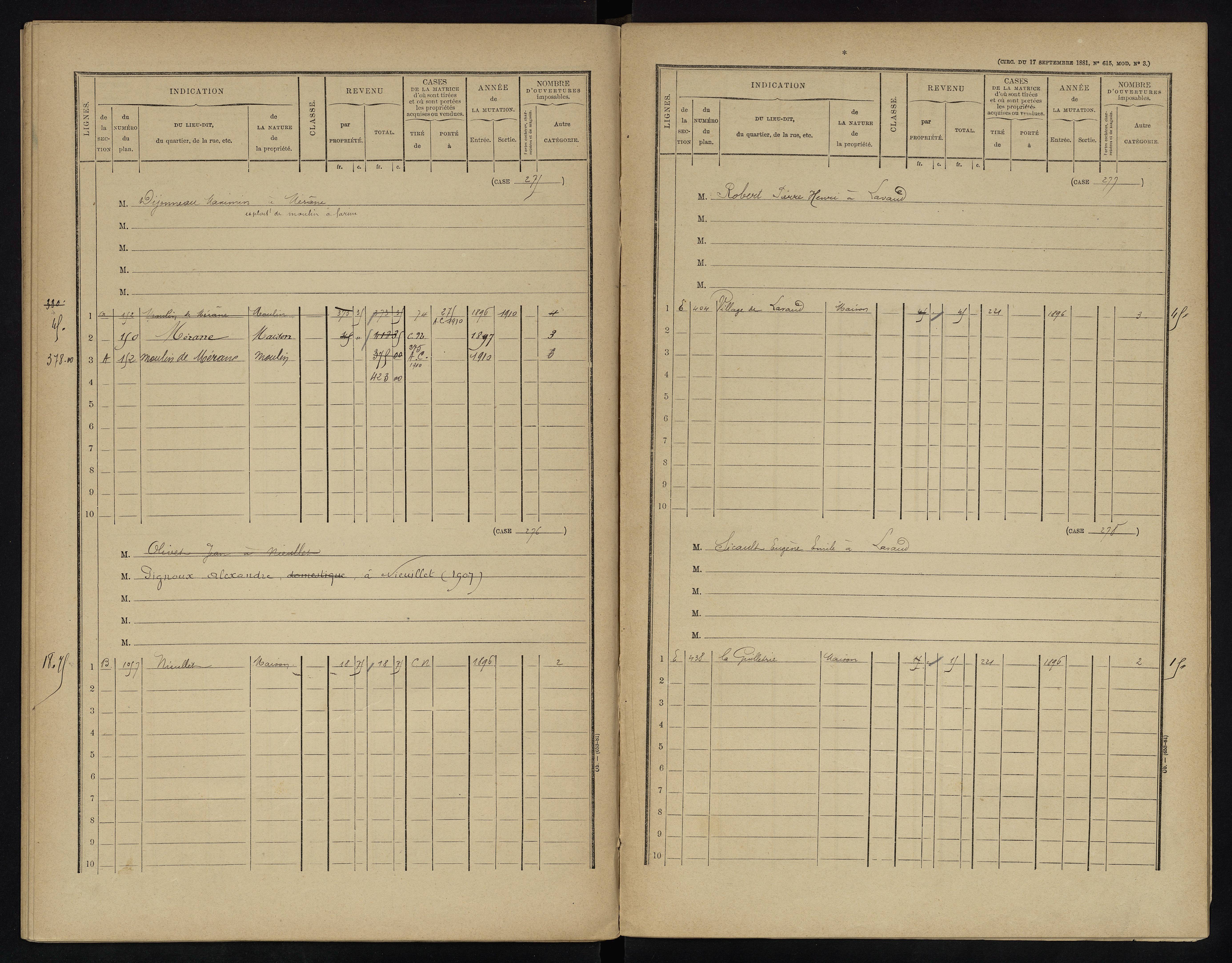 Voulême - FRAD086_cadastre Cases 1-312. 