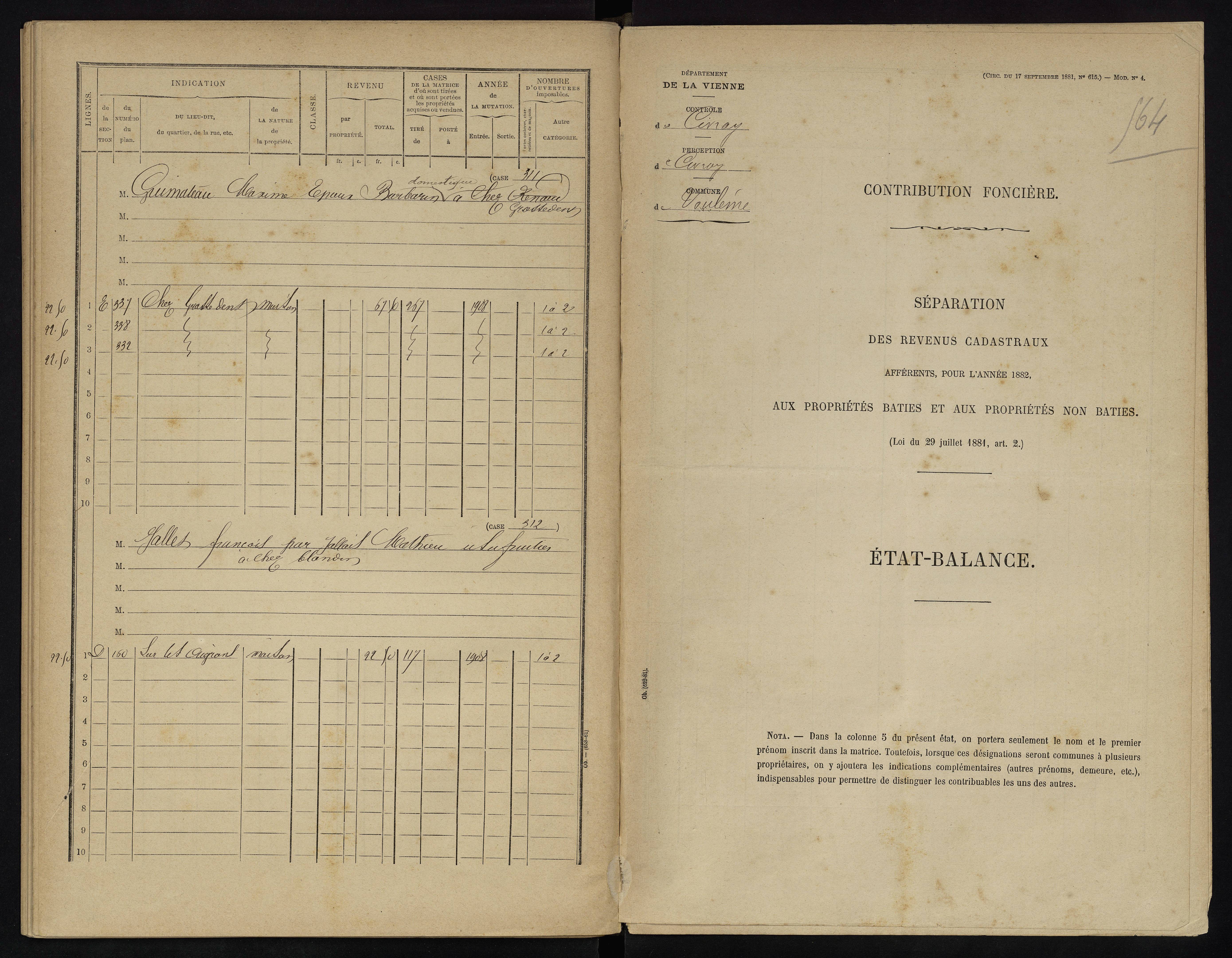Voulême - FRAD086_cadastre Cases 1-312. 