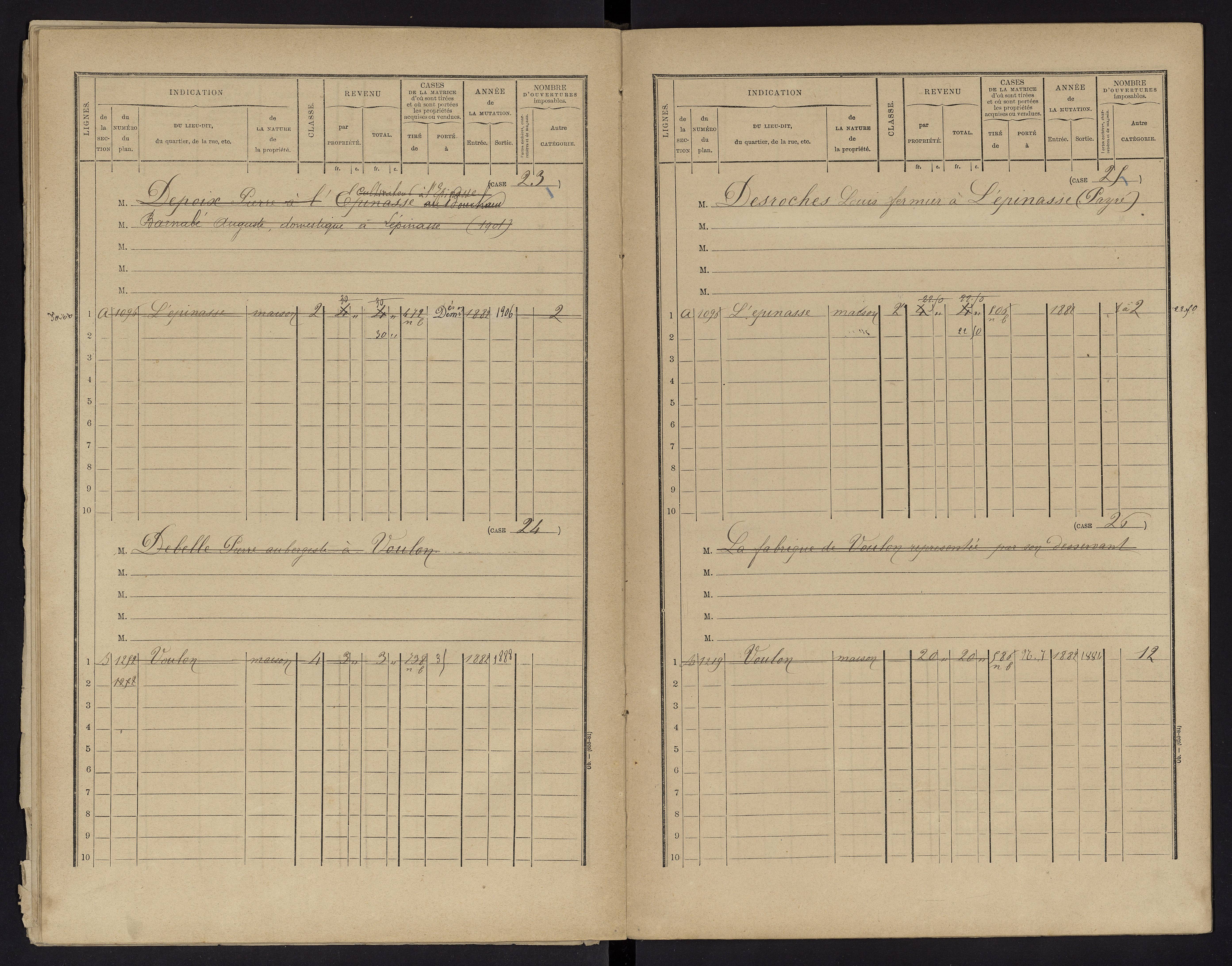 Voulon - FRAD086_cadastre Cases 1-154.