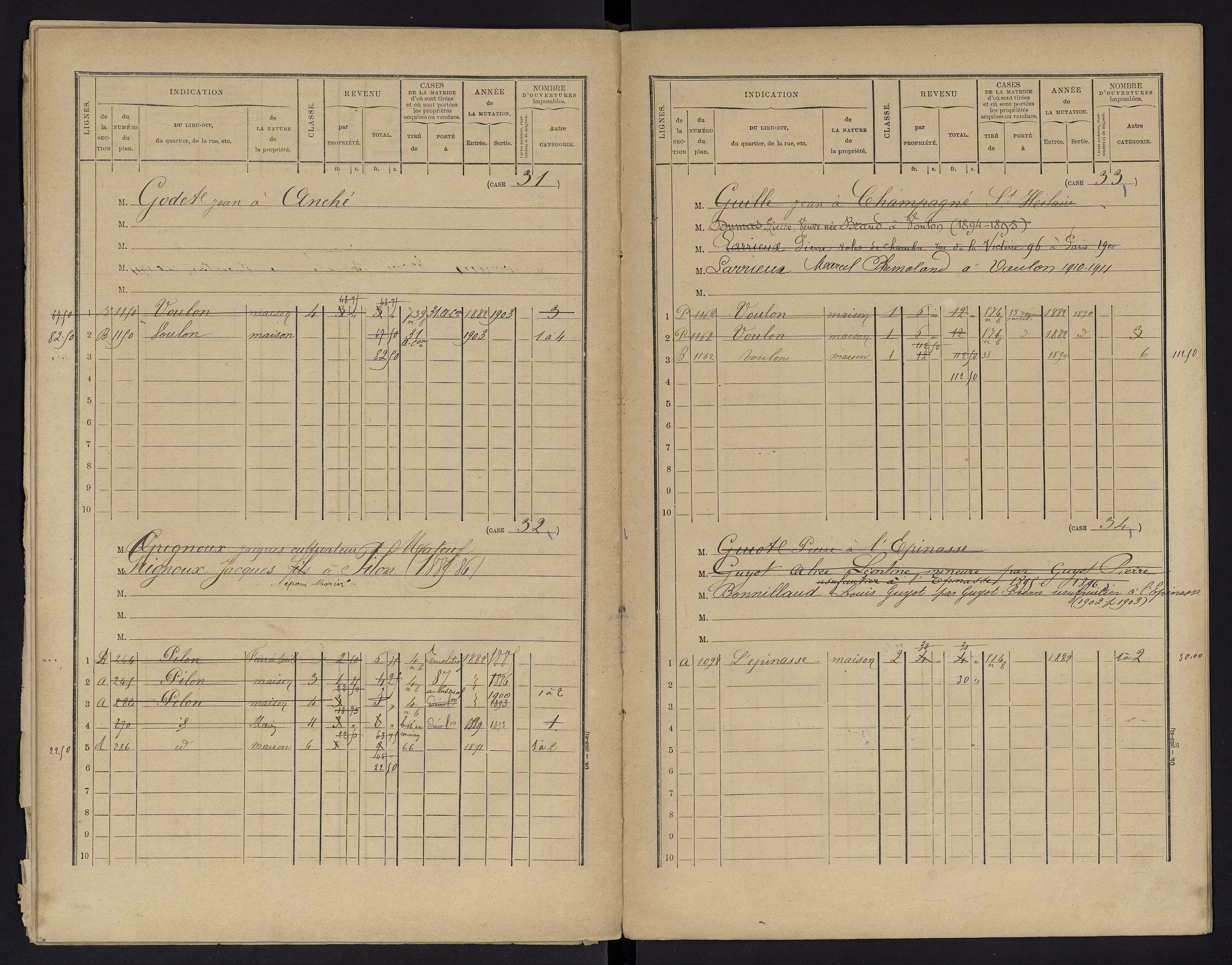 Voulon - FRAD086_cadastre Cases 1-154.