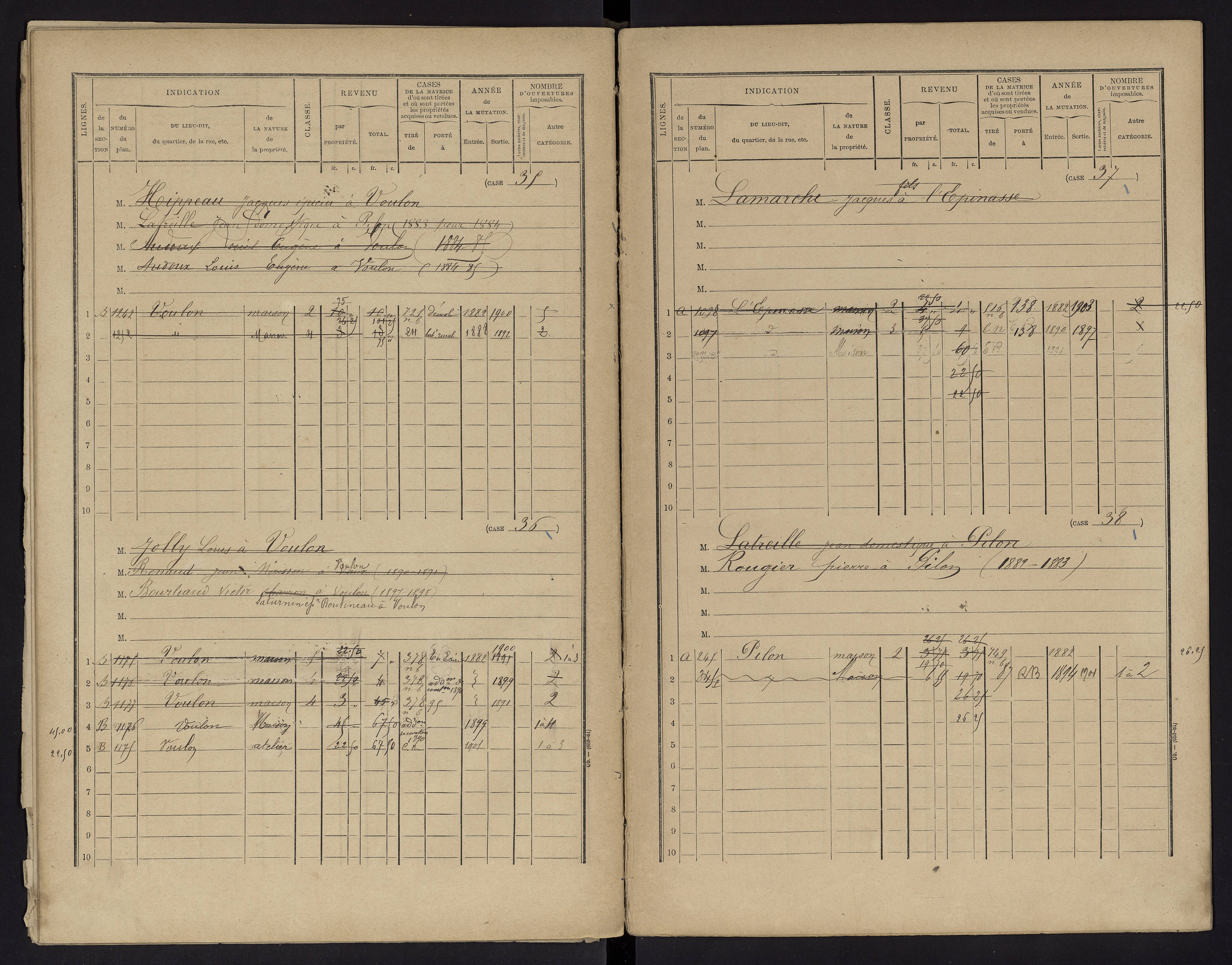 Voulon - FRAD086_cadastre Cases 1-154.