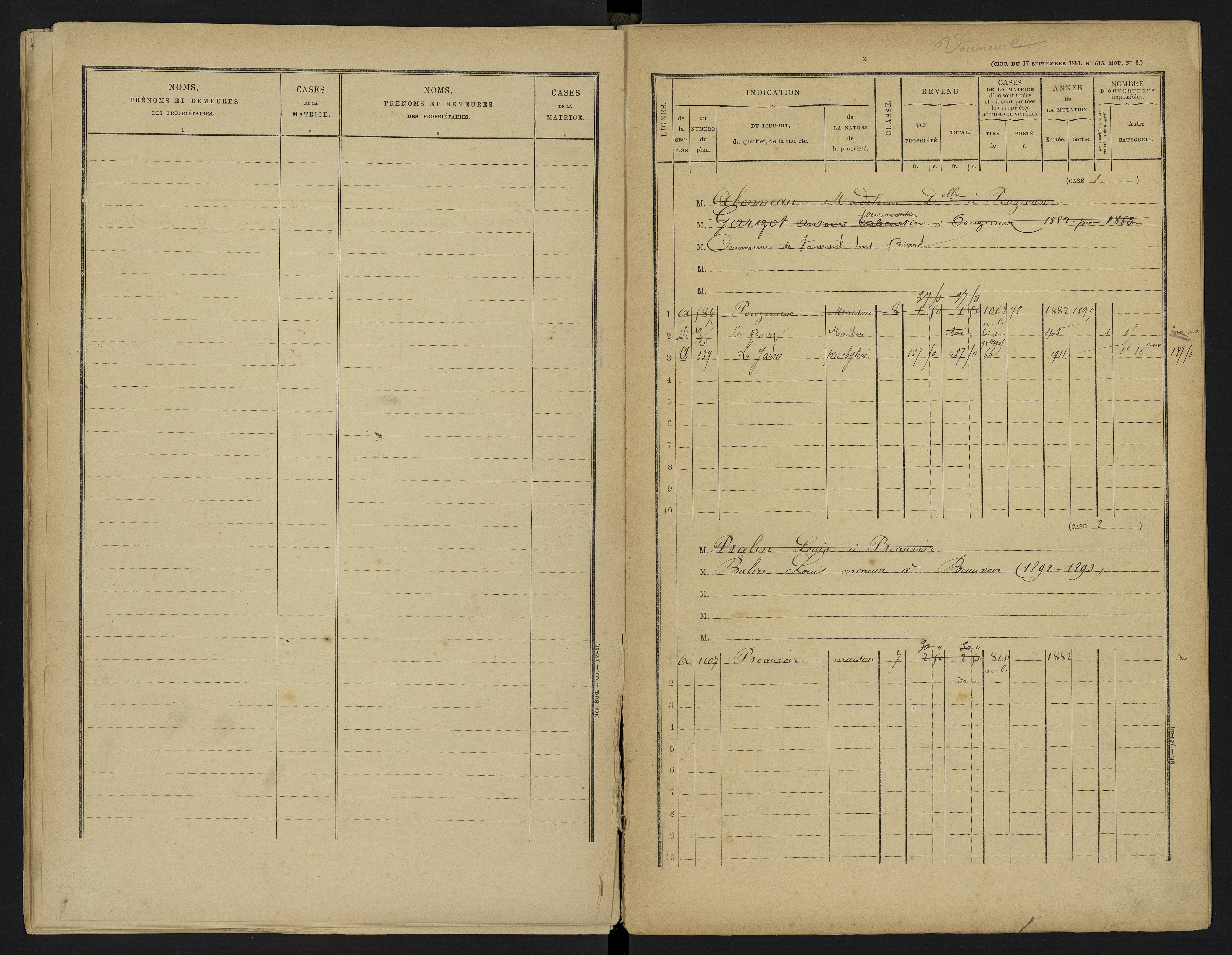 Vouneuil-sous-Biard - FRAD086_cadastre Cases 1-216. 