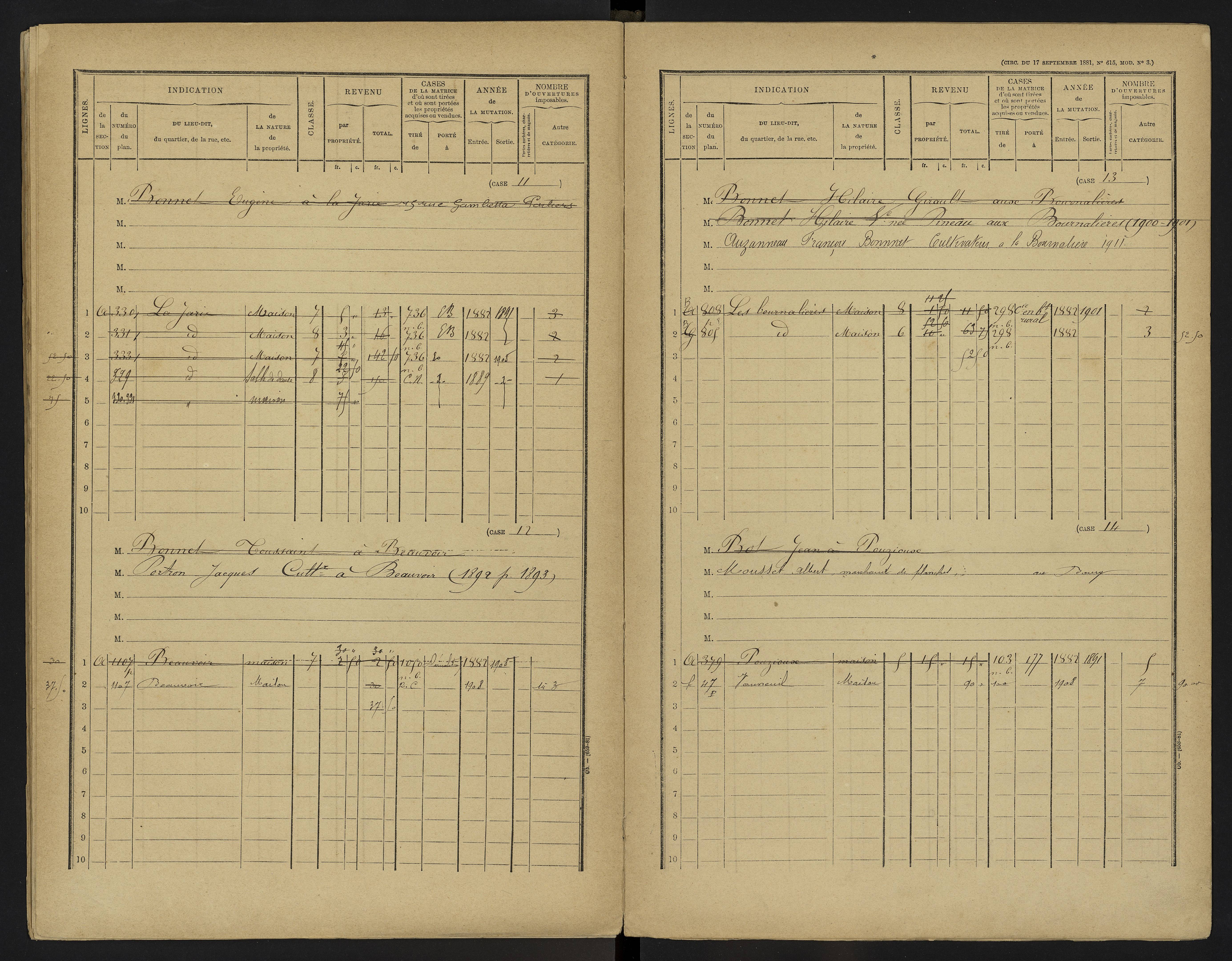 Vouneuil-sous-Biard - FRAD086_cadastre Cases 1-216. 
