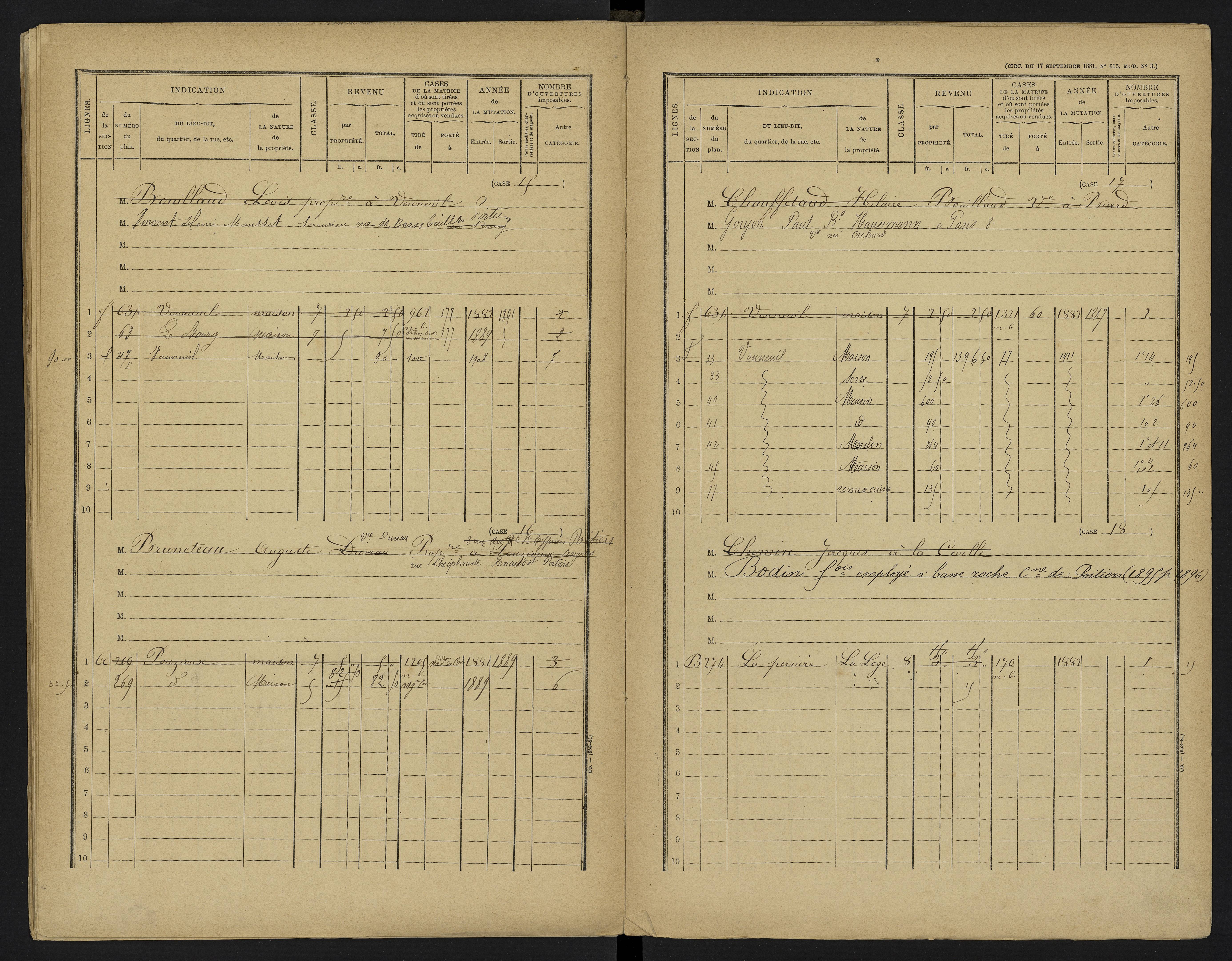 Vouneuil-sous-Biard - FRAD086_cadastre Cases 1-216. 