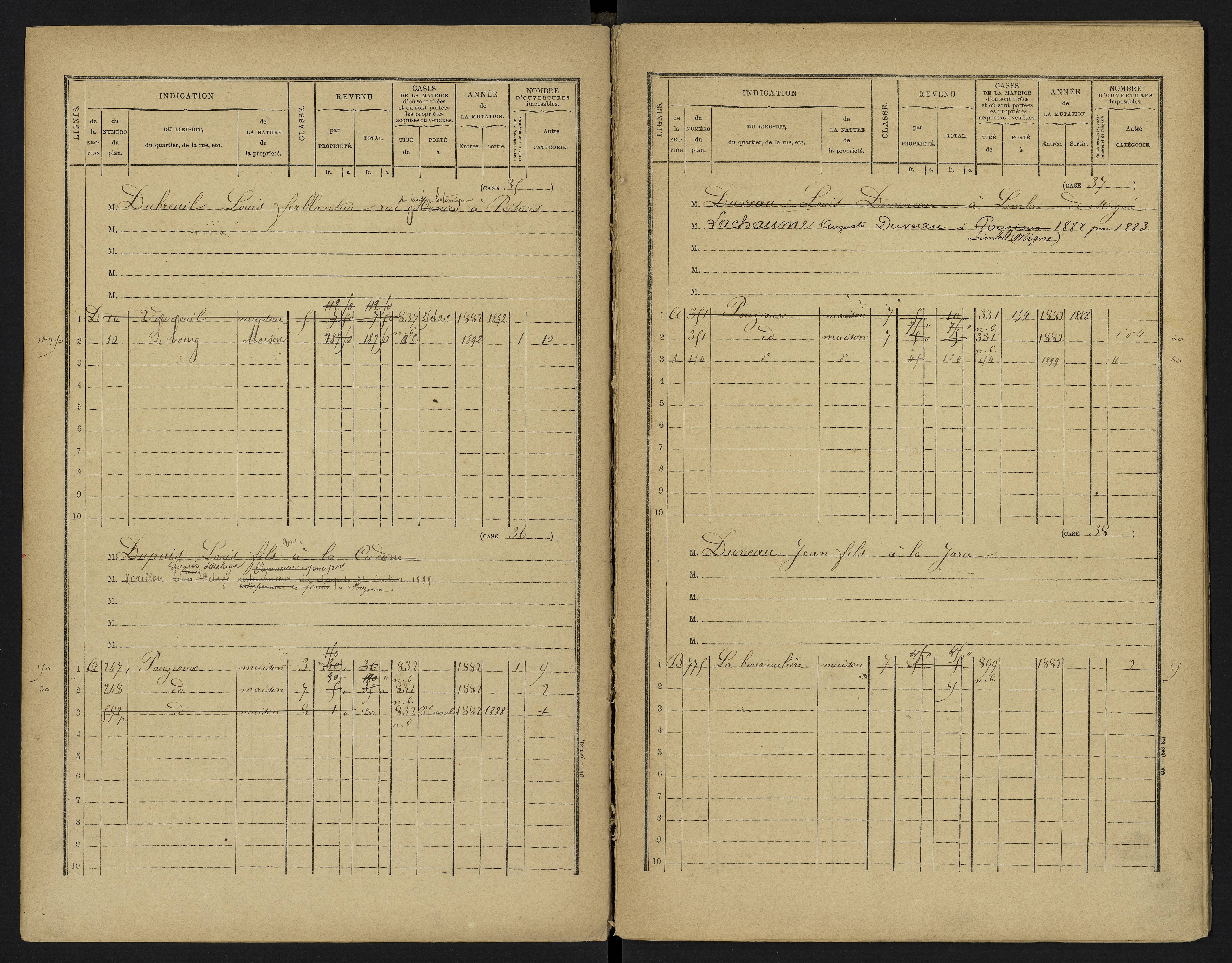 Vouneuil-sous-Biard - FRAD086_cadastre Cases 1-216. 