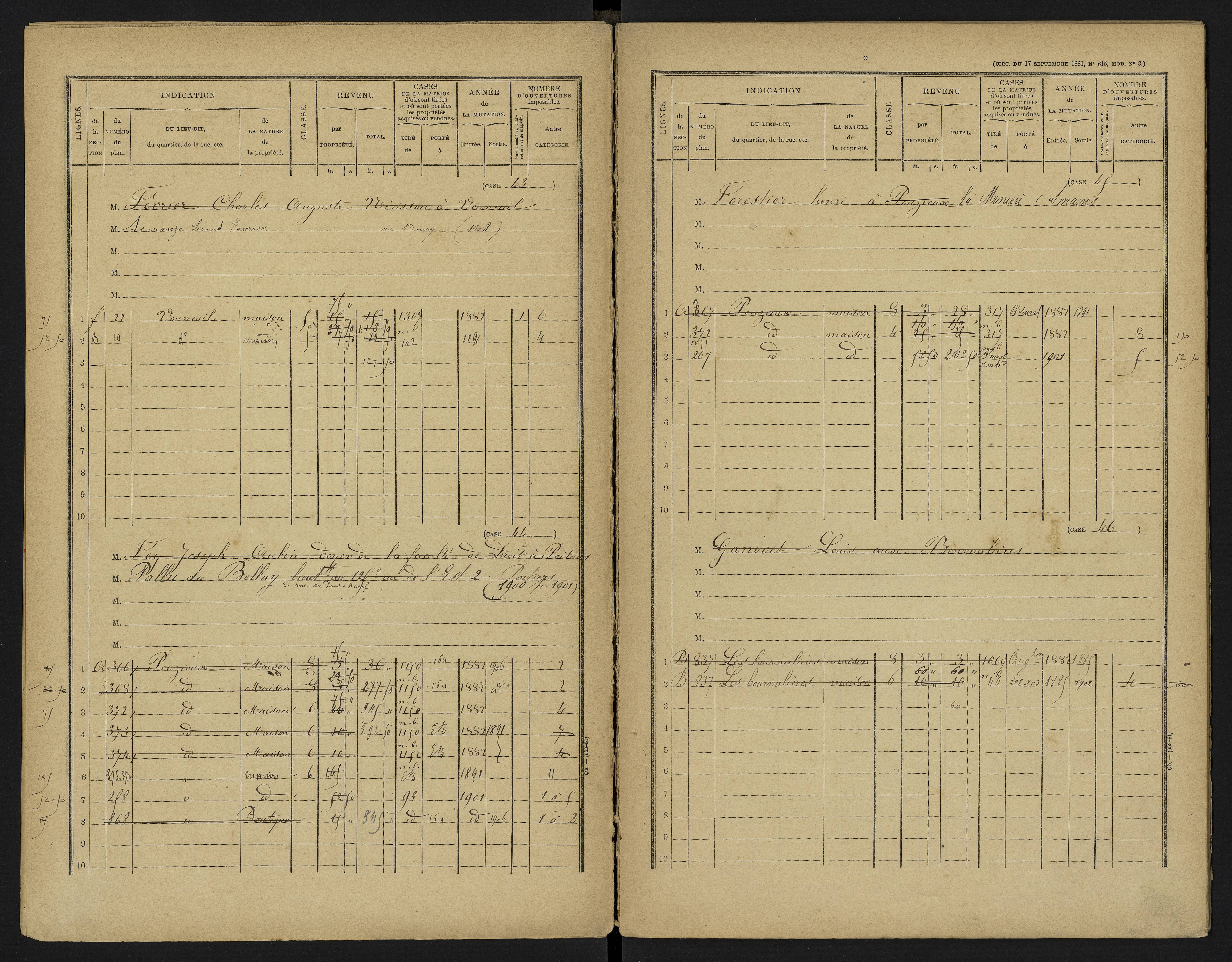 Vouneuil-sous-Biard - FRAD086_cadastre Cases 1-216. 