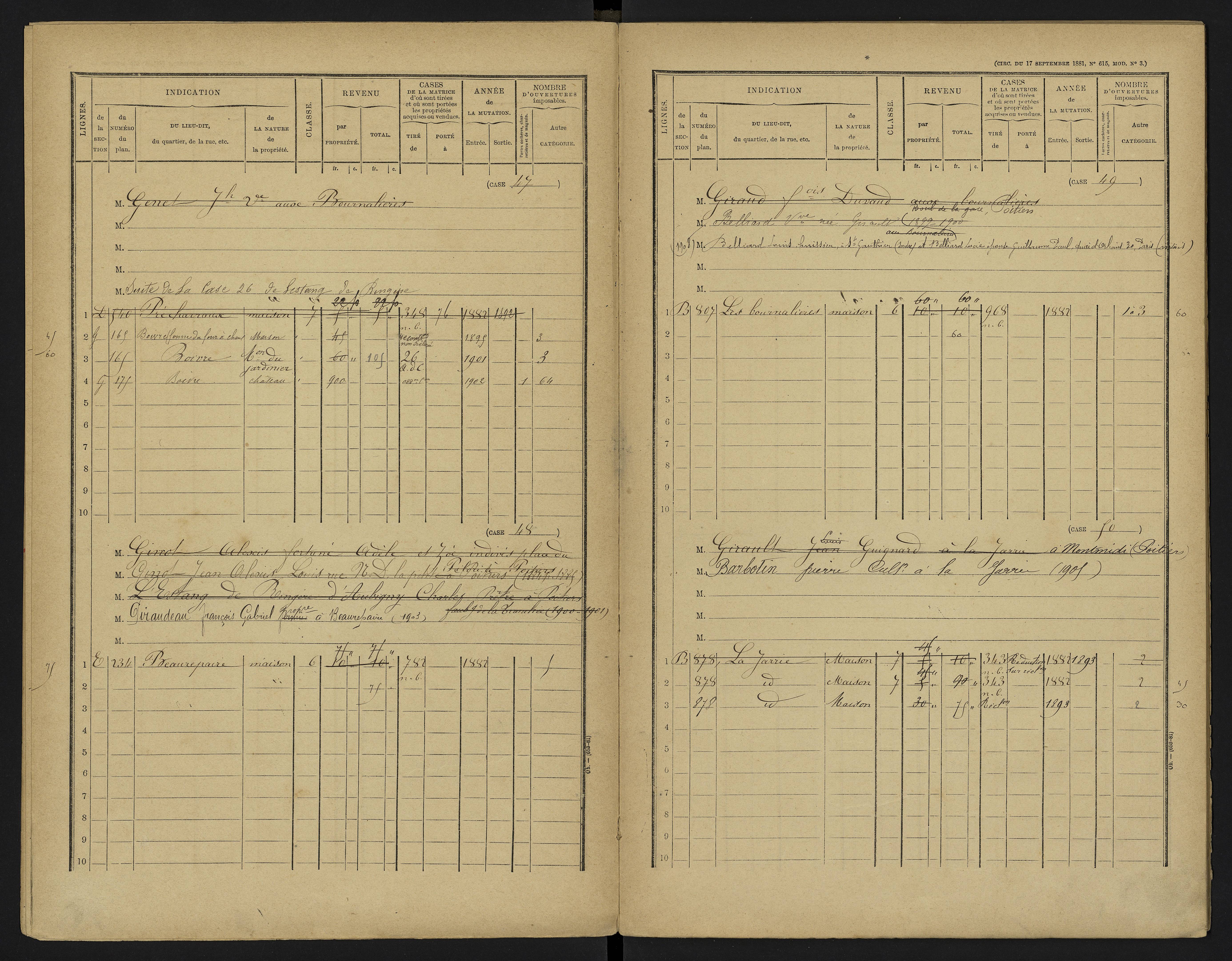 Vouneuil-sous-Biard - FRAD086_cadastre Cases 1-216. 