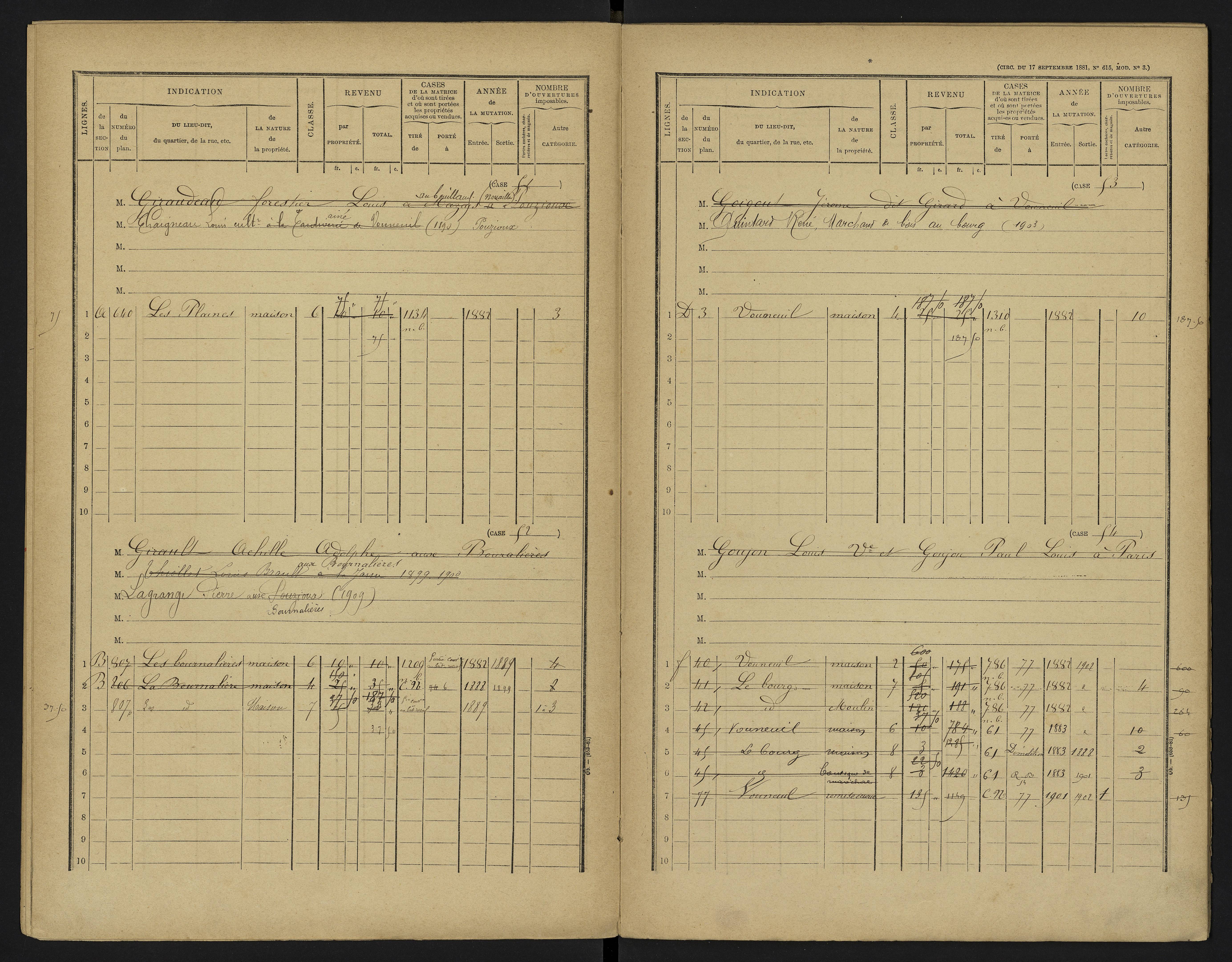 Vouneuil-sous-Biard - FRAD086_cadastre Cases 1-216. 