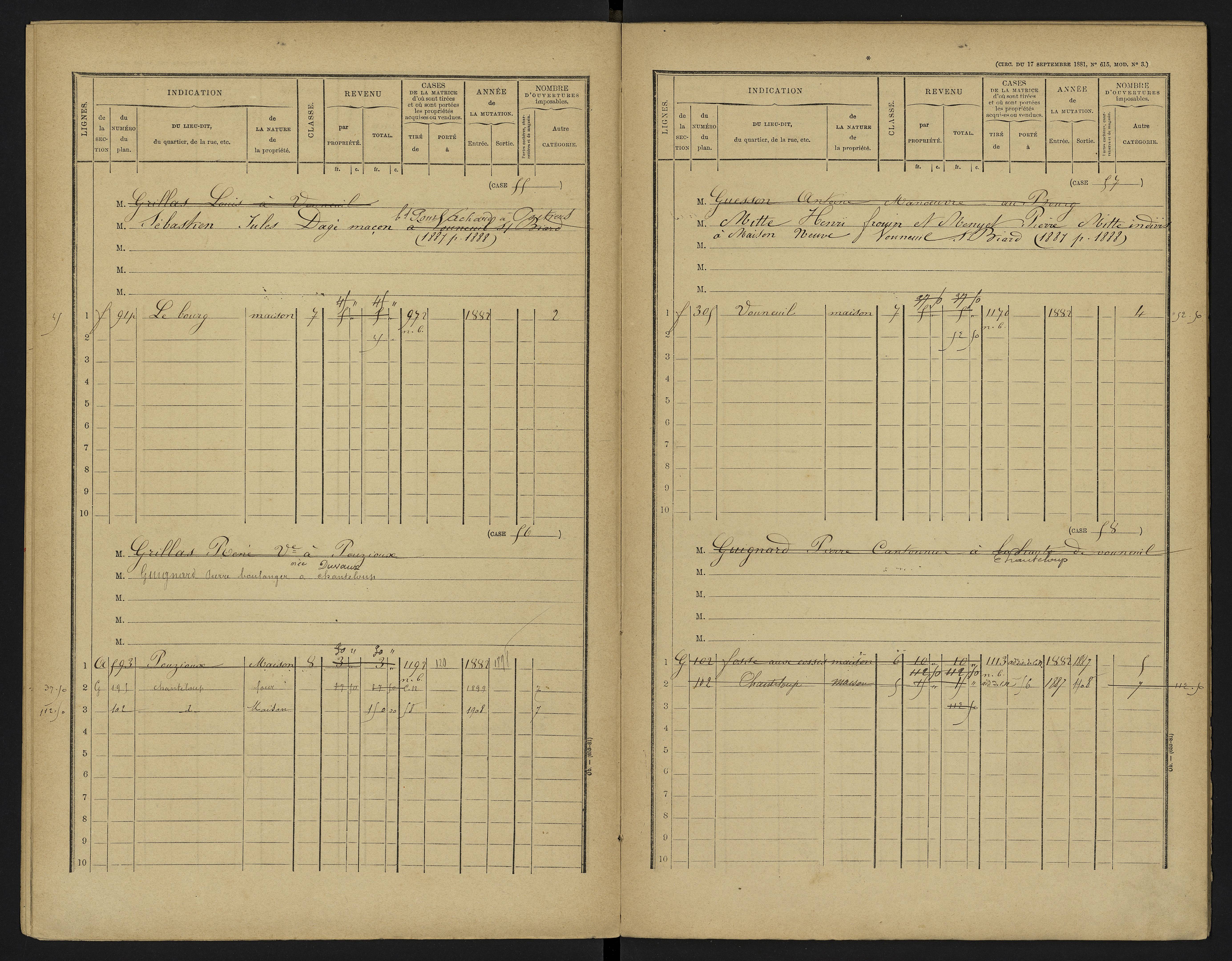 Vouneuil-sous-Biard - FRAD086_cadastre Cases 1-216. 