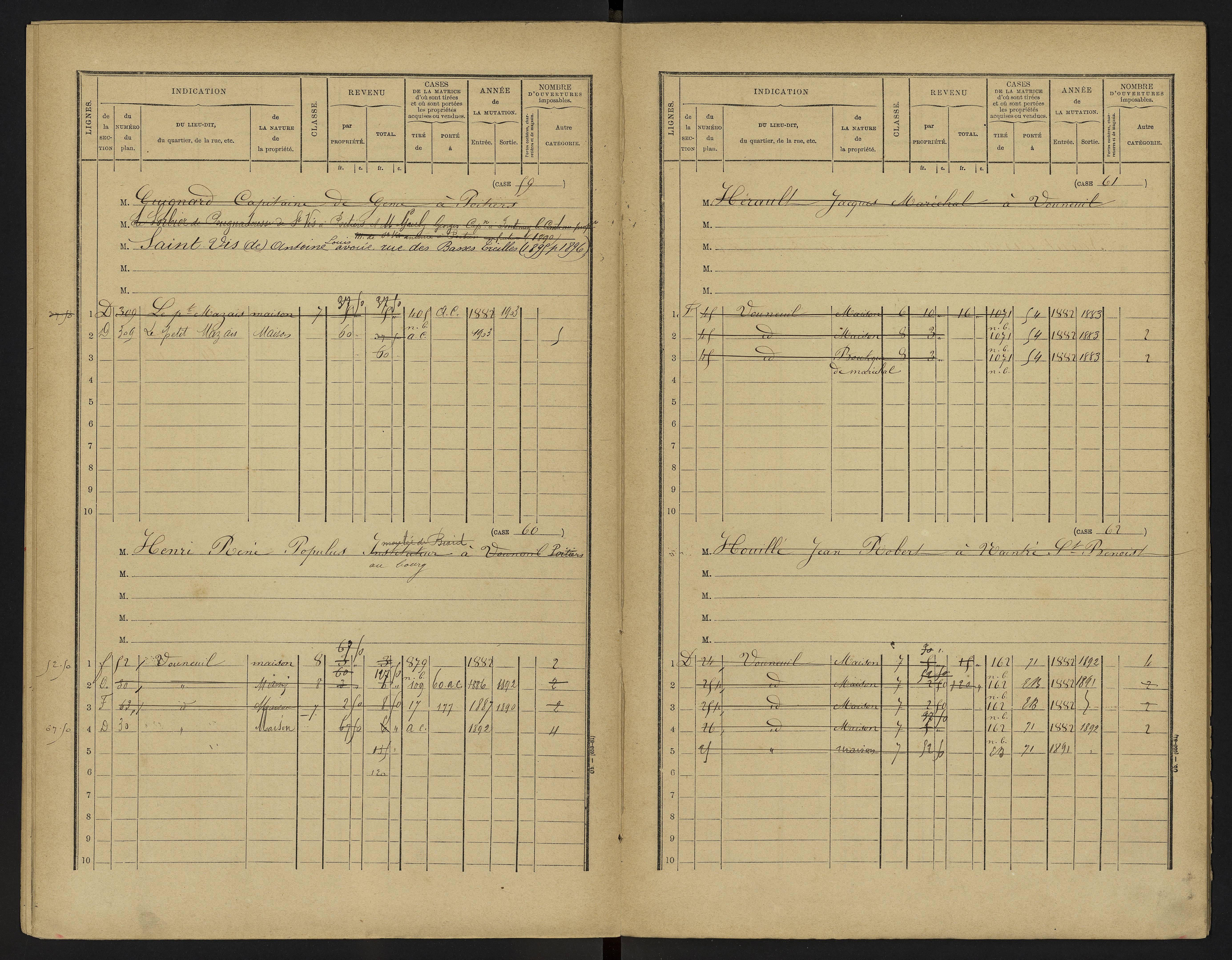 Vouneuil-sous-Biard - FRAD086_cadastre Cases 1-216. 