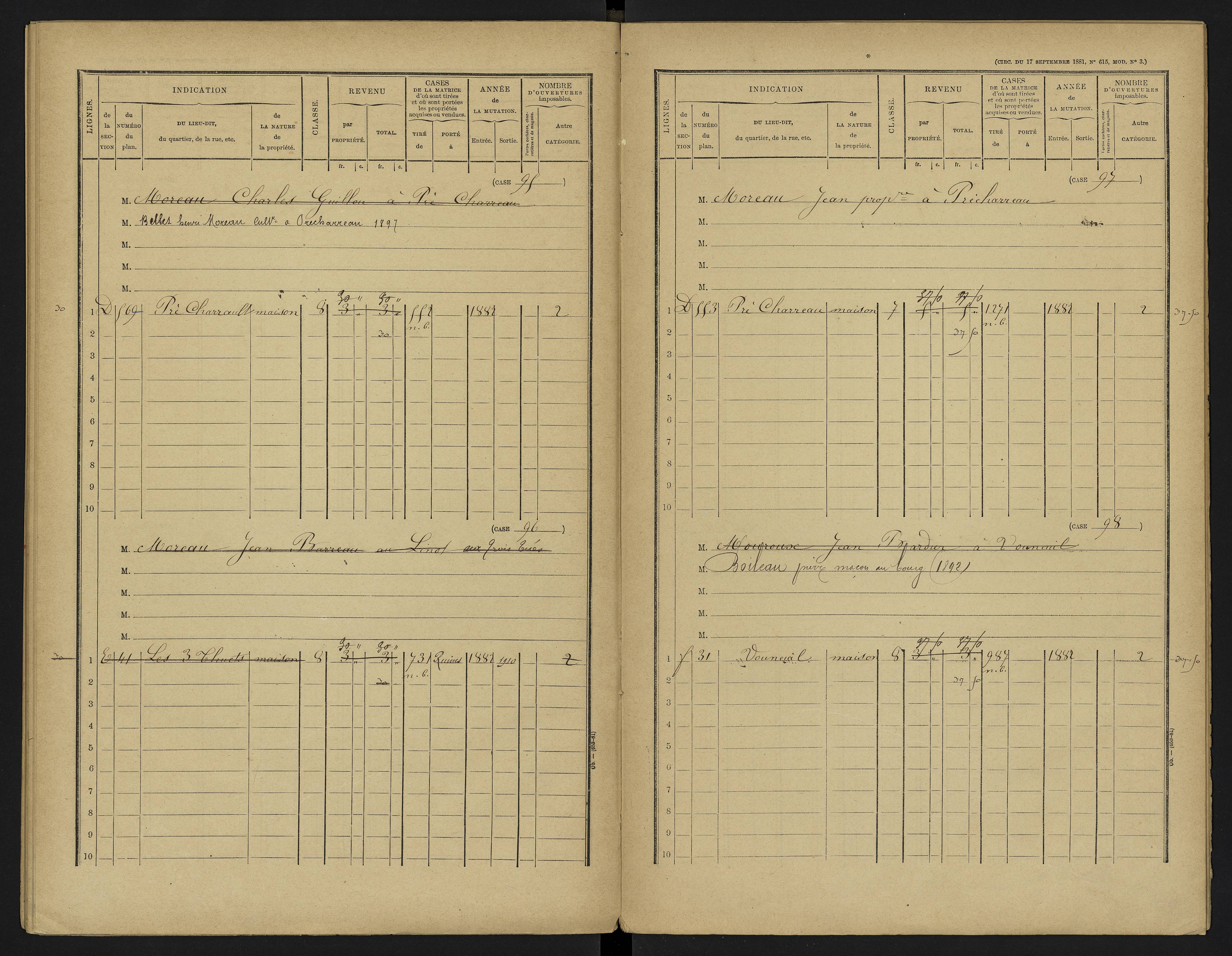 Vouneuil-sous-Biard - FRAD086_cadastre Cases 1-216. 