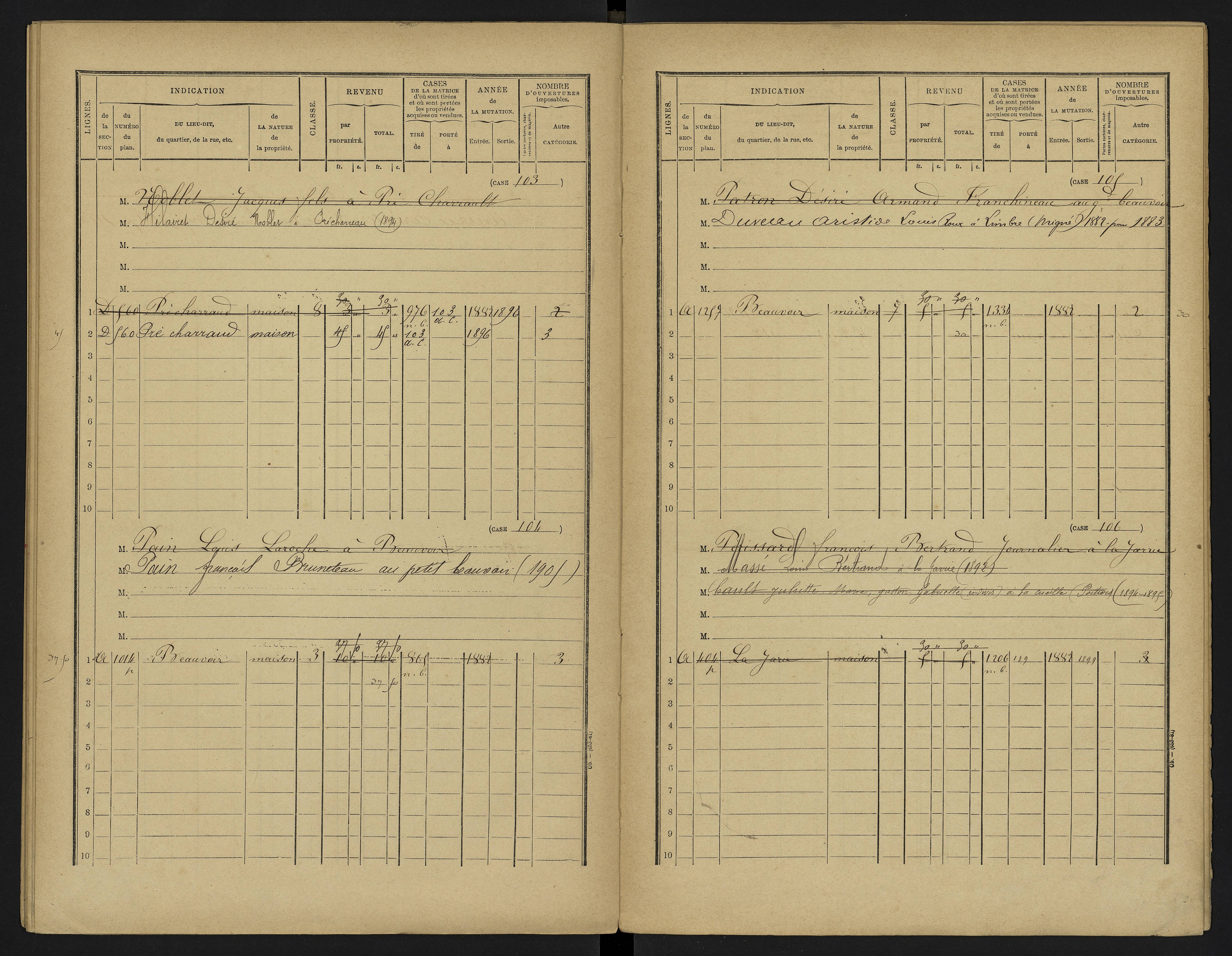 Vouneuil-sous-Biard - FRAD086_cadastre Cases 1-216. 