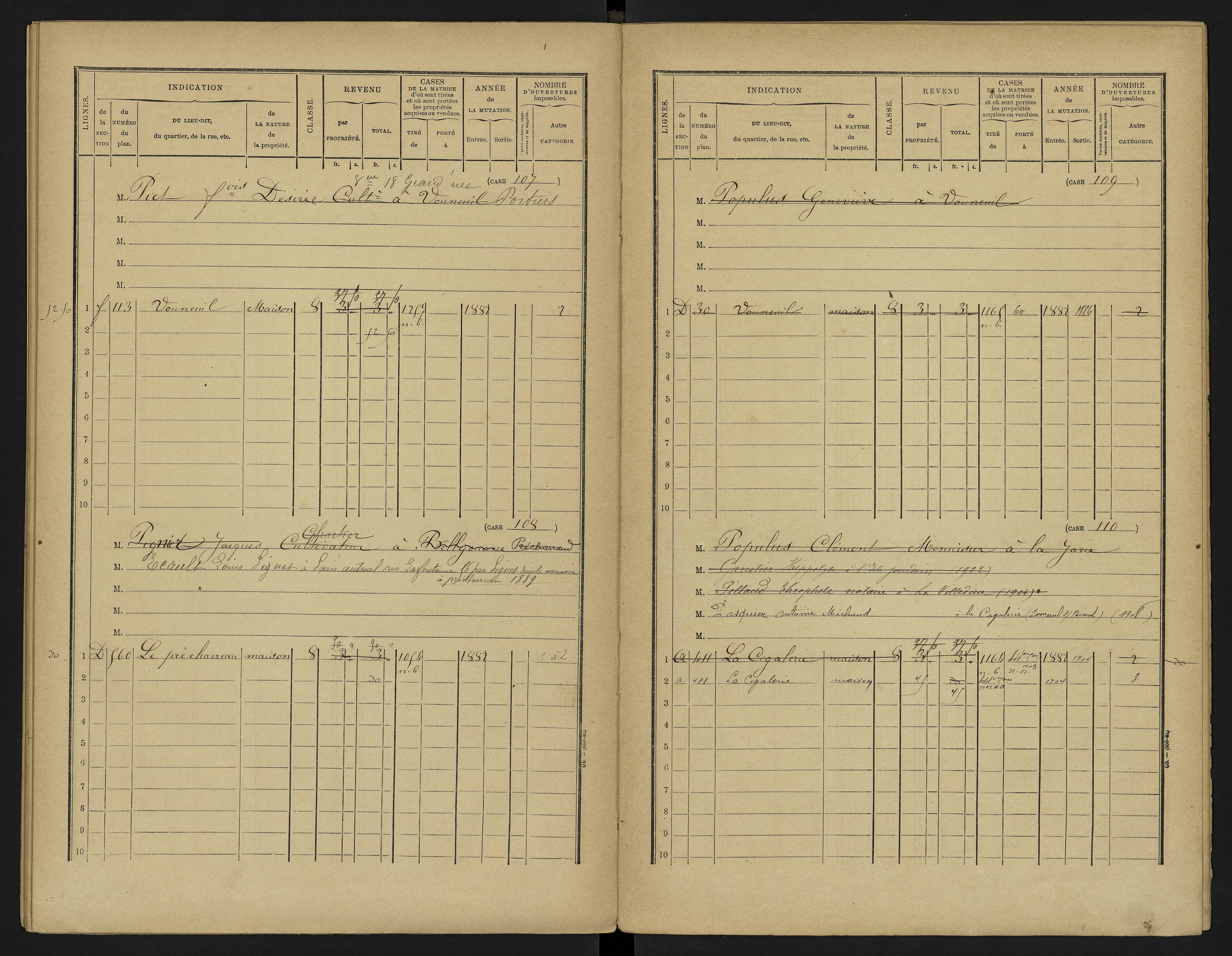 Vouneuil-sous-Biard - FRAD086_cadastre Cases 1-216. 