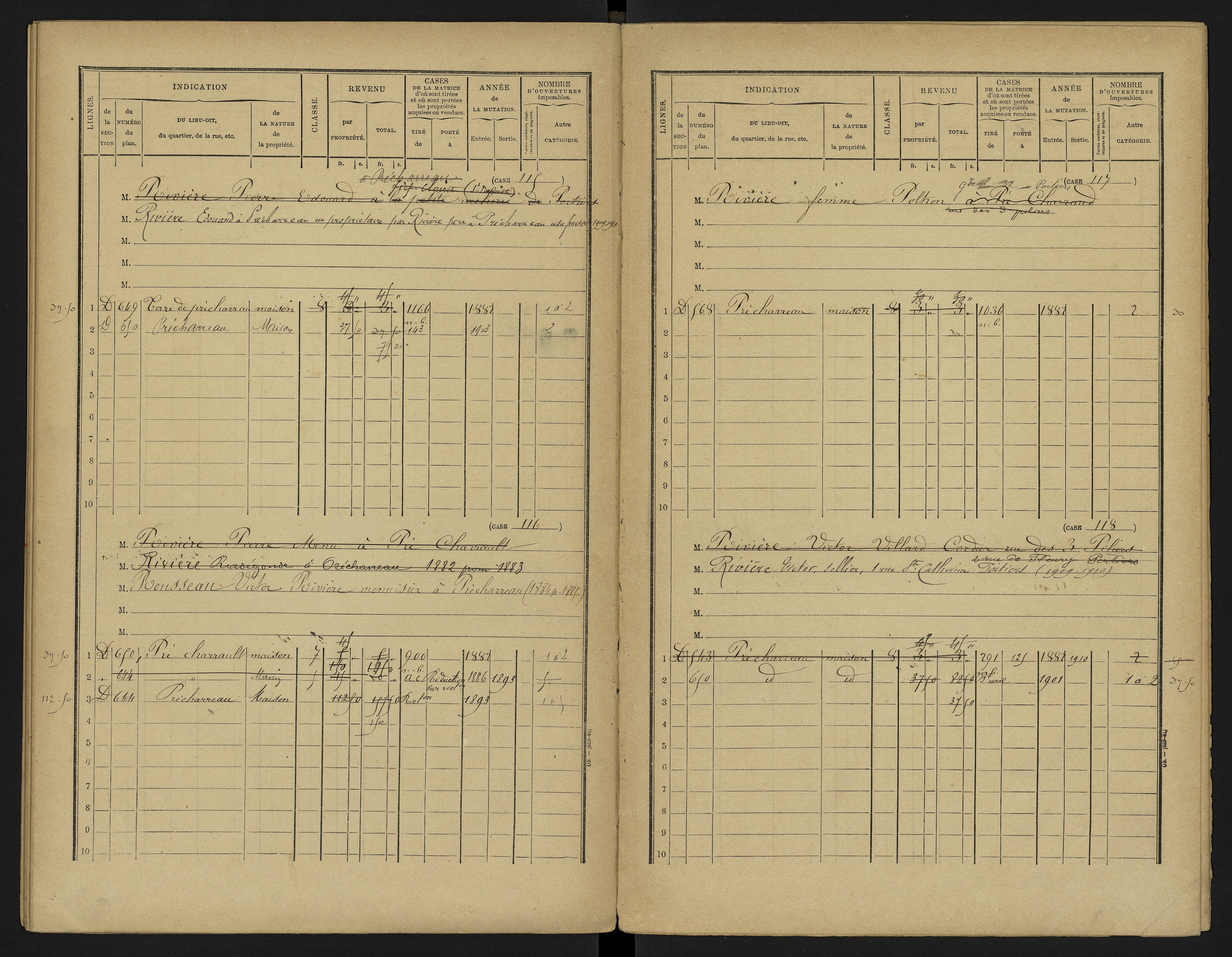 Vouneuil-sous-Biard - FRAD086_cadastre Cases 1-216. 