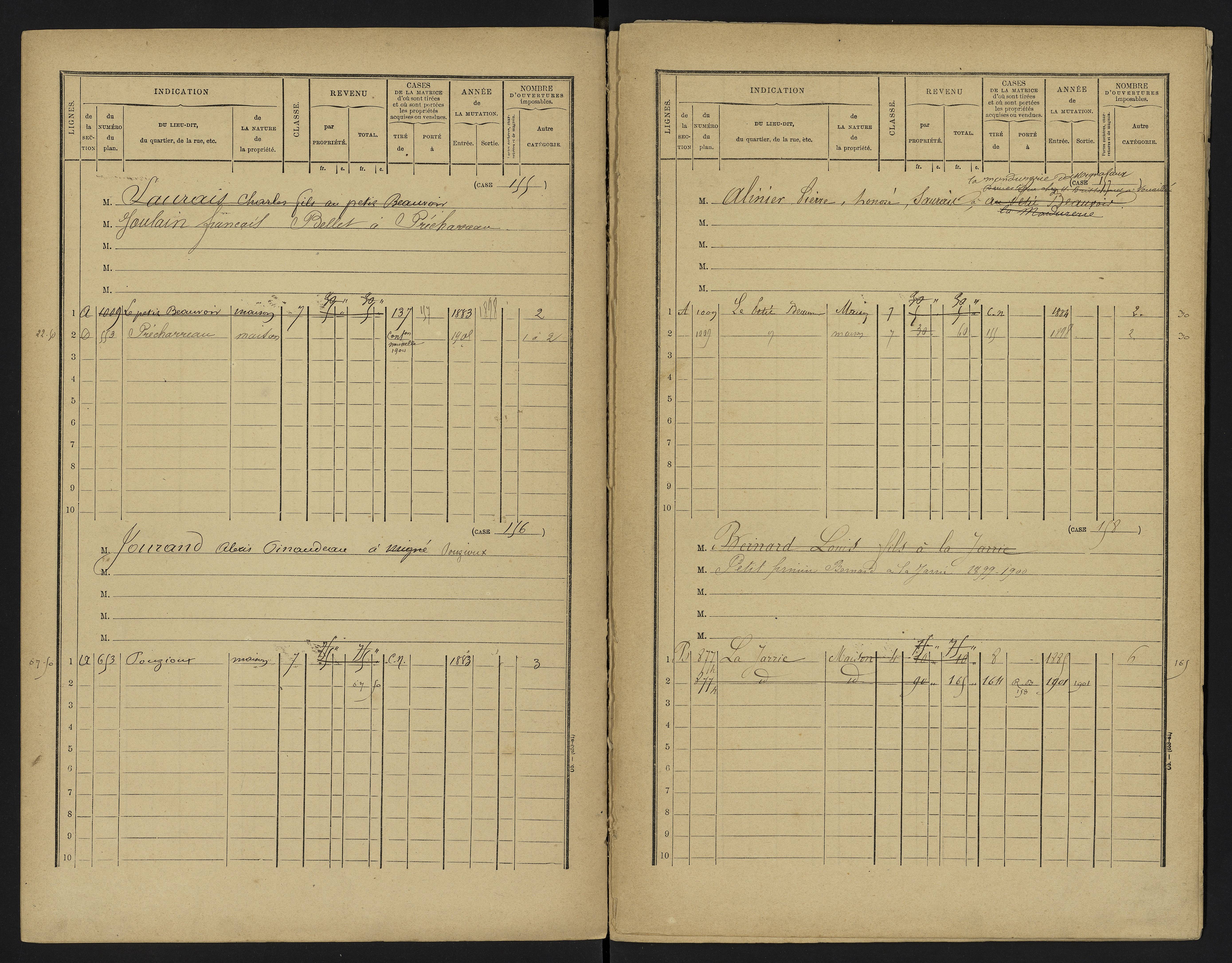 Vouneuil-sous-Biard - FRAD086_cadastre Cases 1-216. 