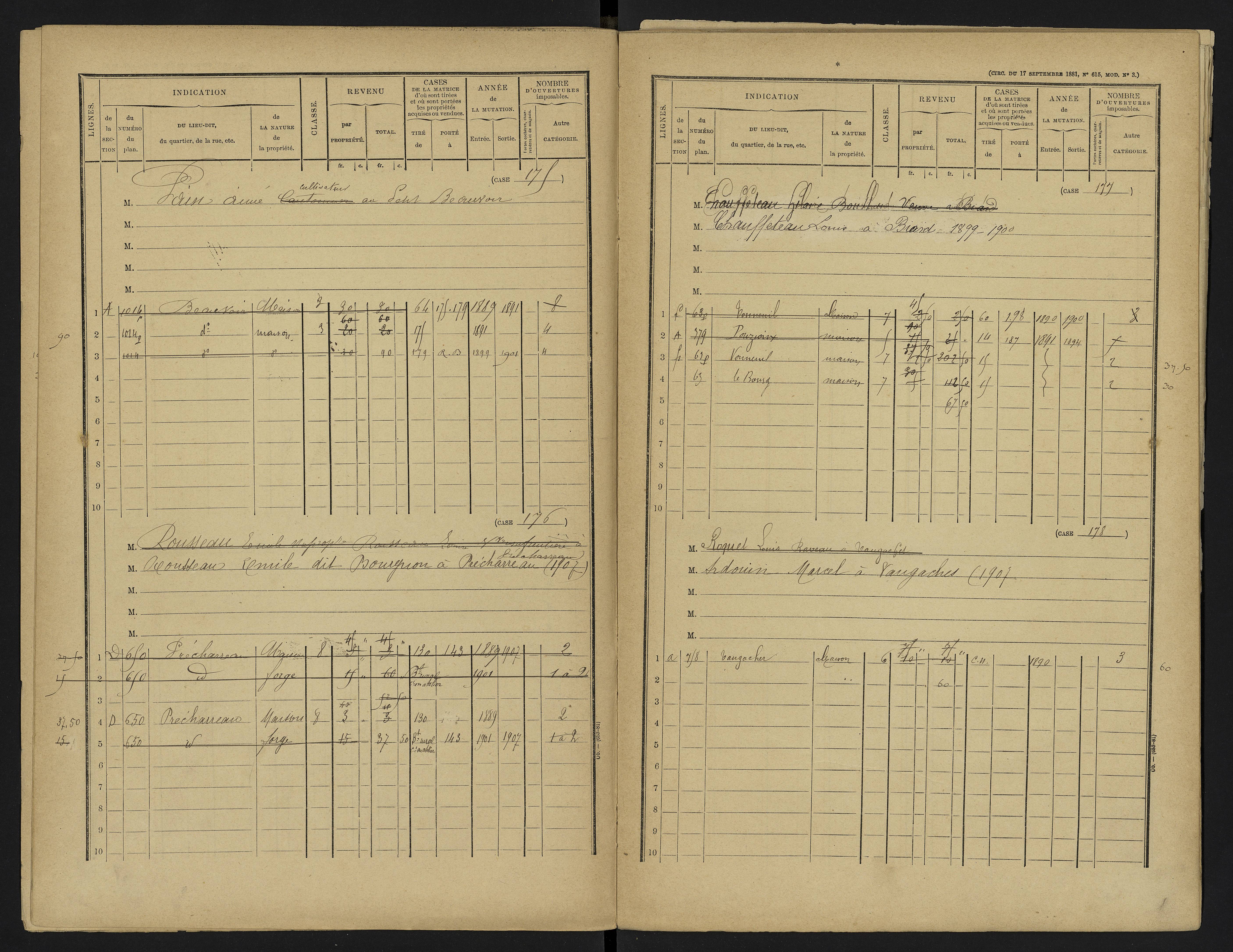 Vouneuil-sous-Biard - FRAD086_cadastre Cases 1-216. 