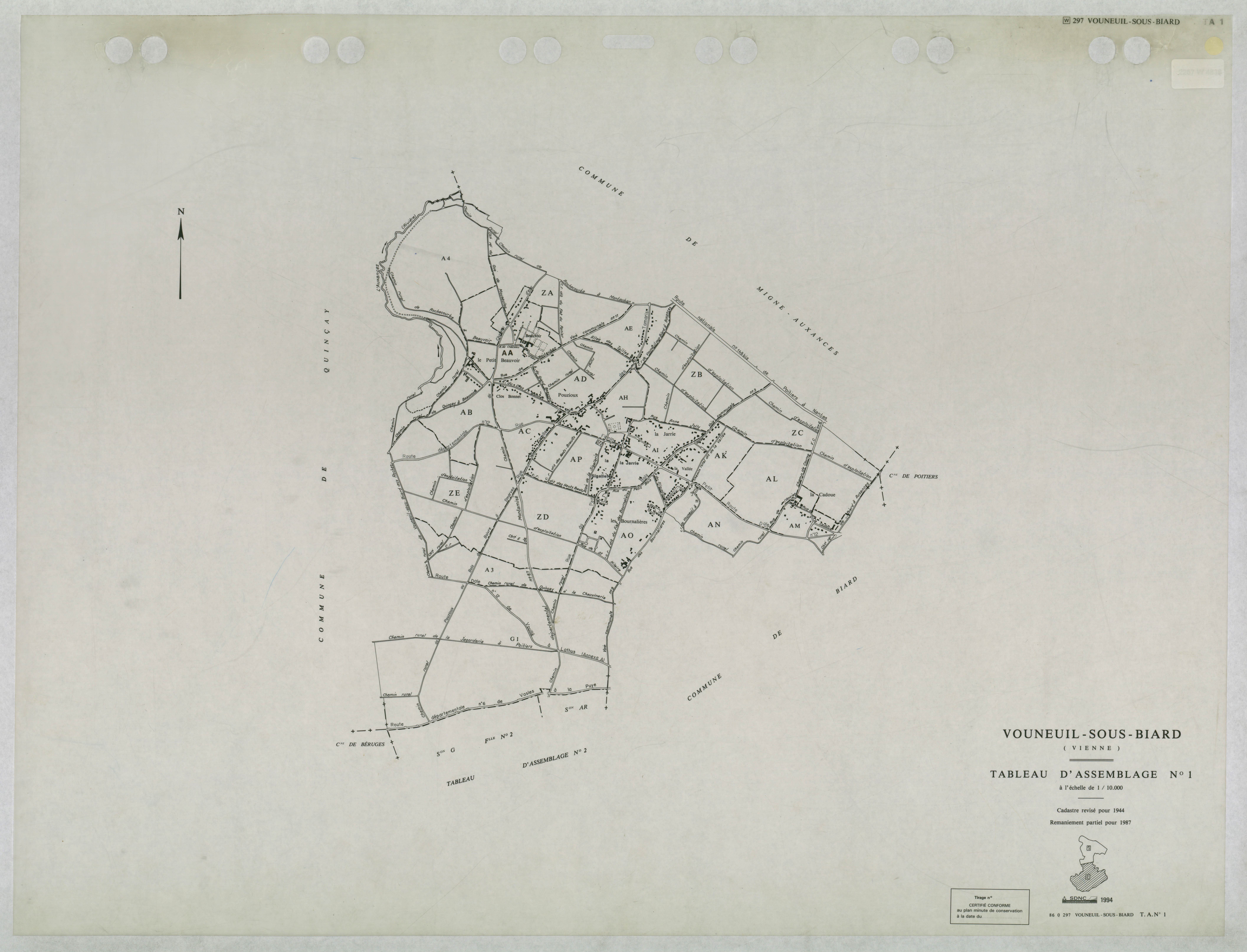Vouneuil-sous-Biard - FRAD086_cadastre Tableau d'assemblage (2 feuilles) 