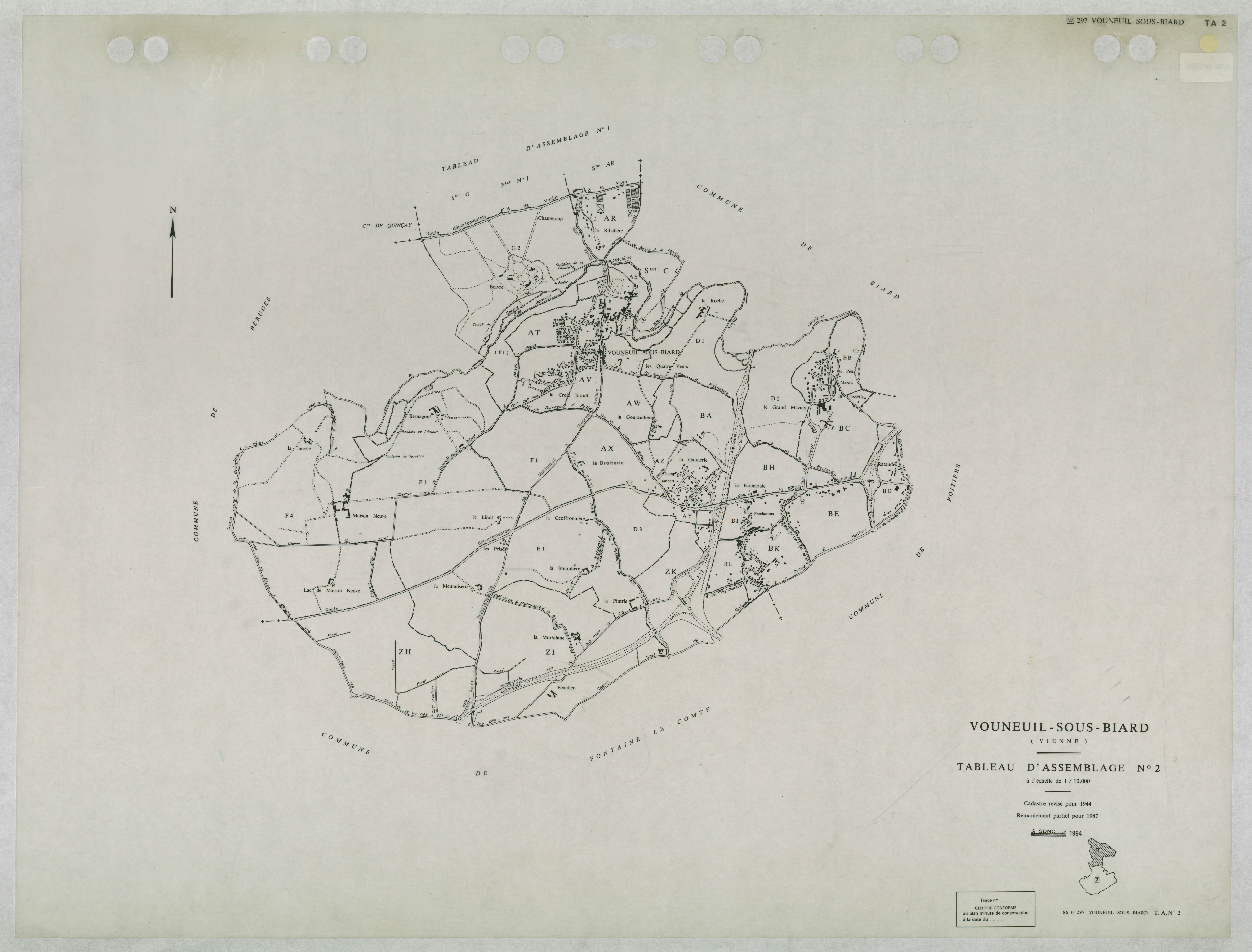Vouneuil-sous-Biard - FRAD086_cadastre Tableau d'assemblage (2 feuilles) 