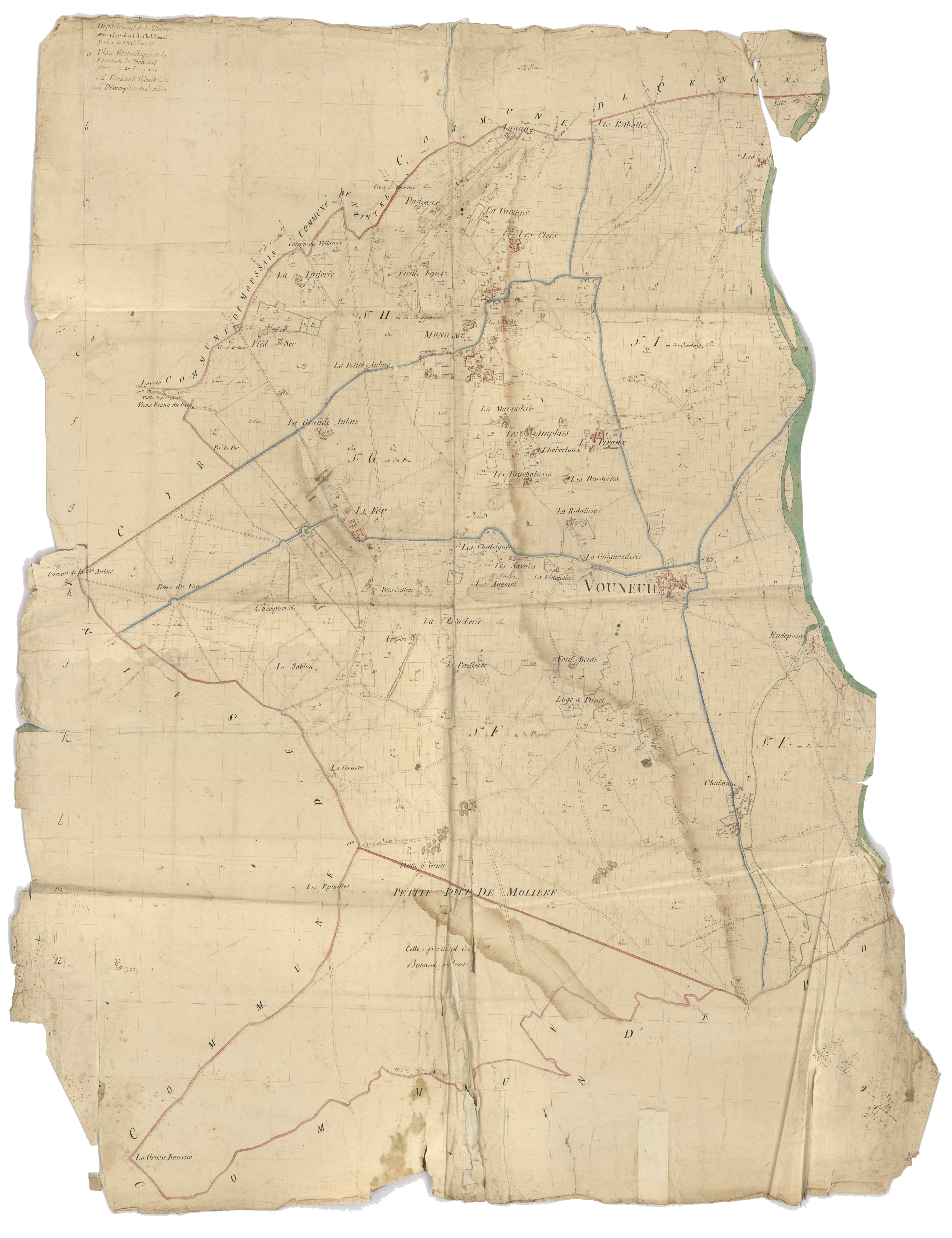 Vouneuil-sur-Vienne - FRAD086_cadastre Plan géométrique de la commune de Vouneuil terminé le 20 février 1807 / Couteault, géomètre en chef ; Delaunay, géomètre secondaire. 