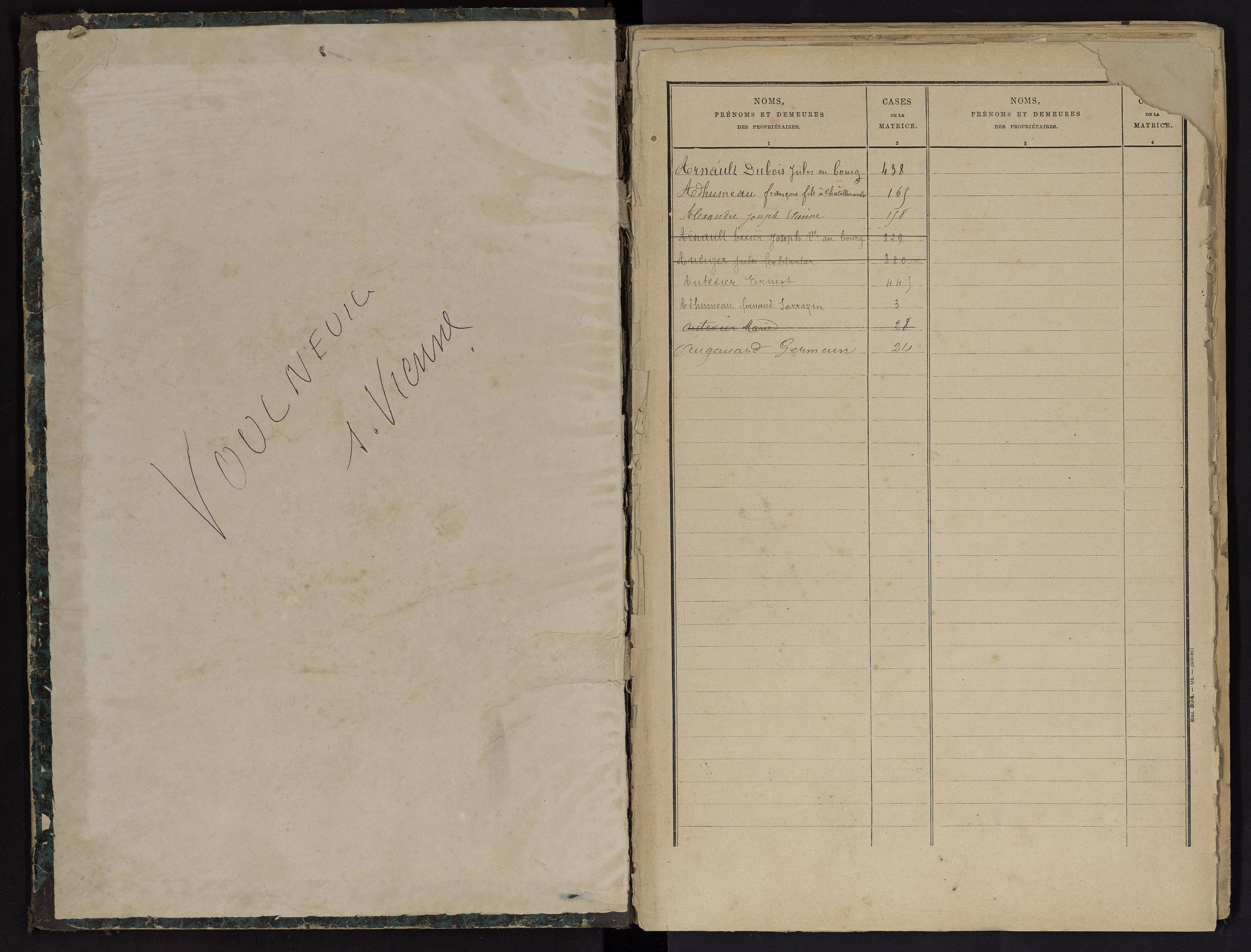 Vouneuil-sur-Vienne - FRAD086_cadastre Cases 1-479. 