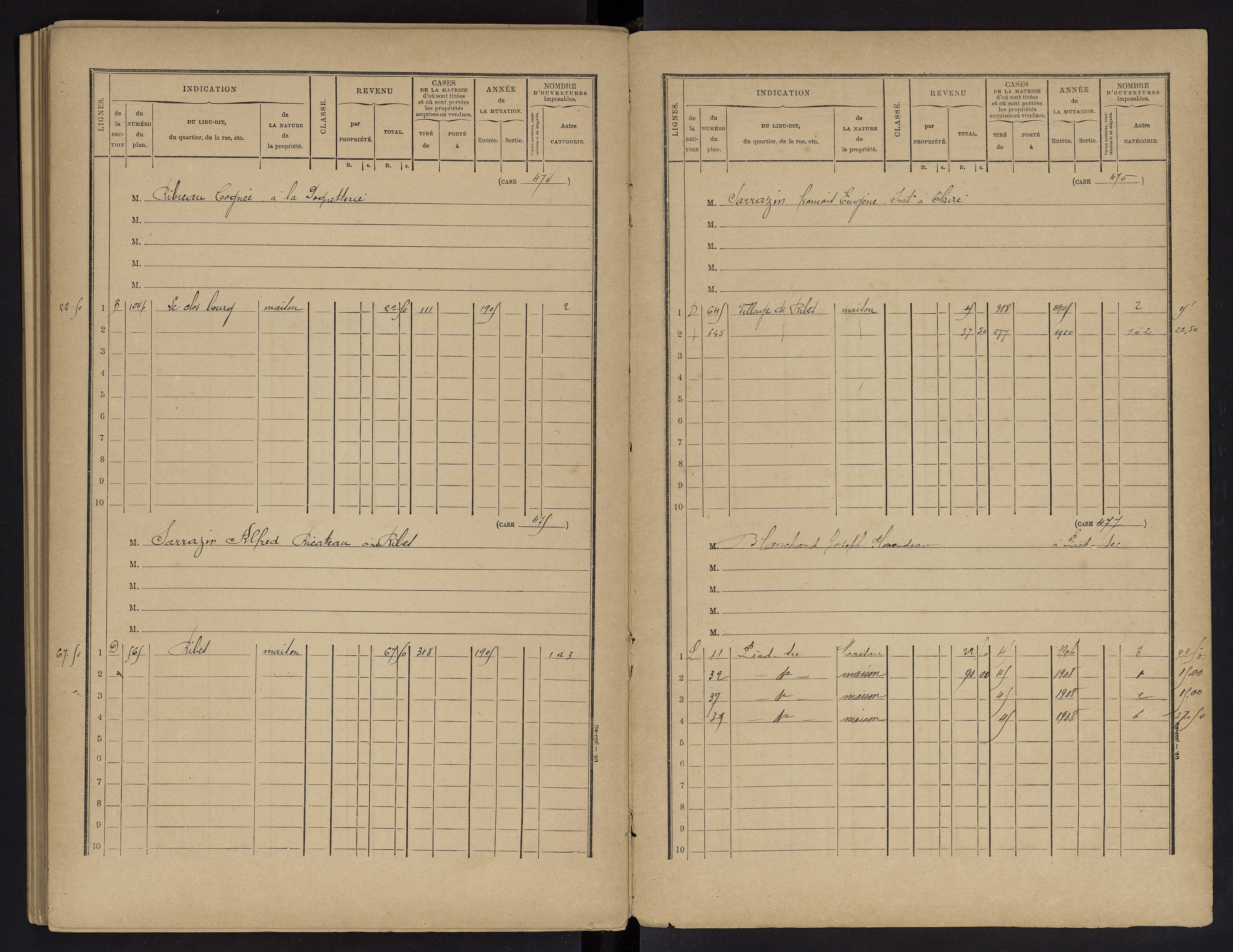 Vouneuil-sur-Vienne - FRAD086_cadastre Cases 1-479. 