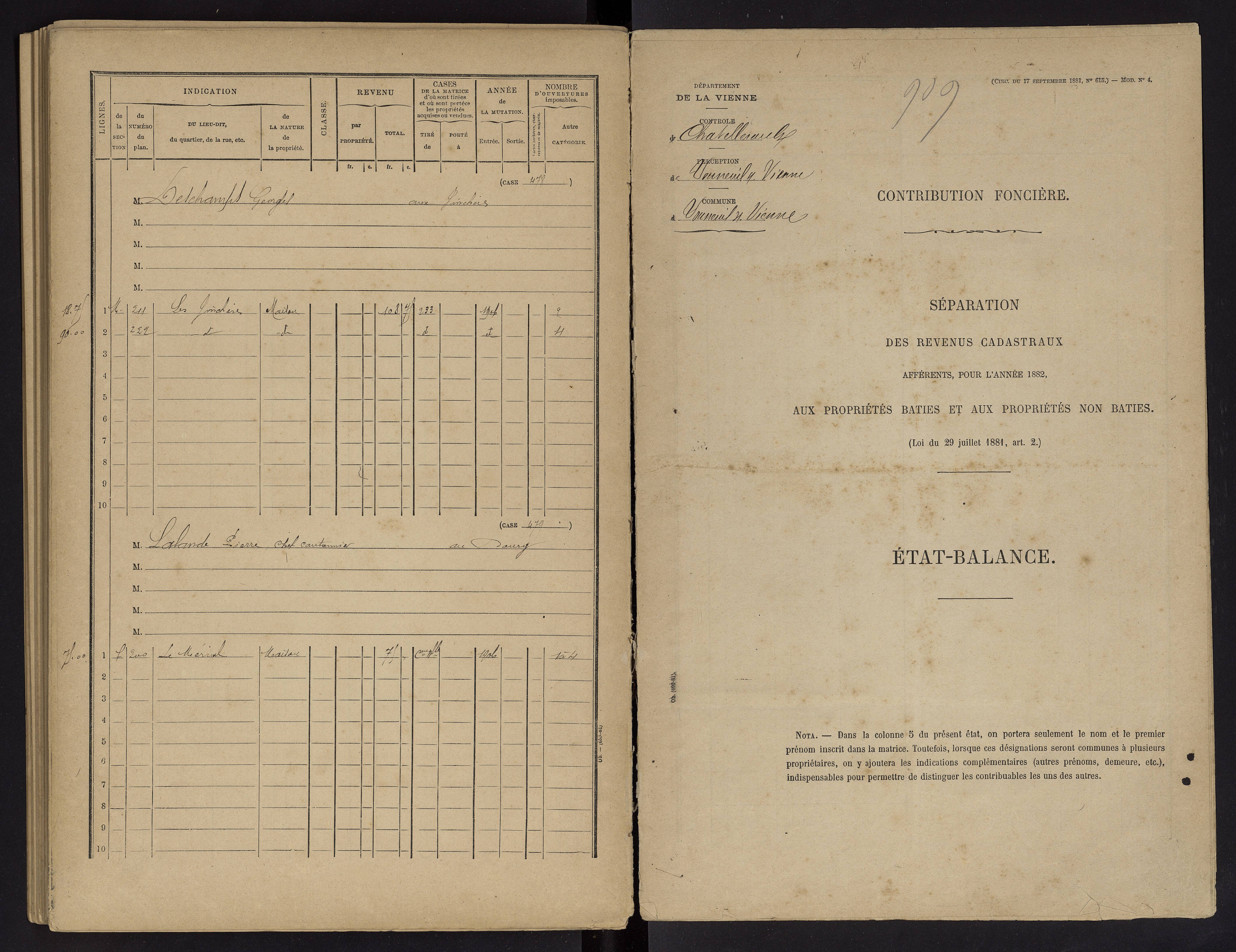 Vouneuil-sur-Vienne - FRAD086_cadastre Cases 1-479. 