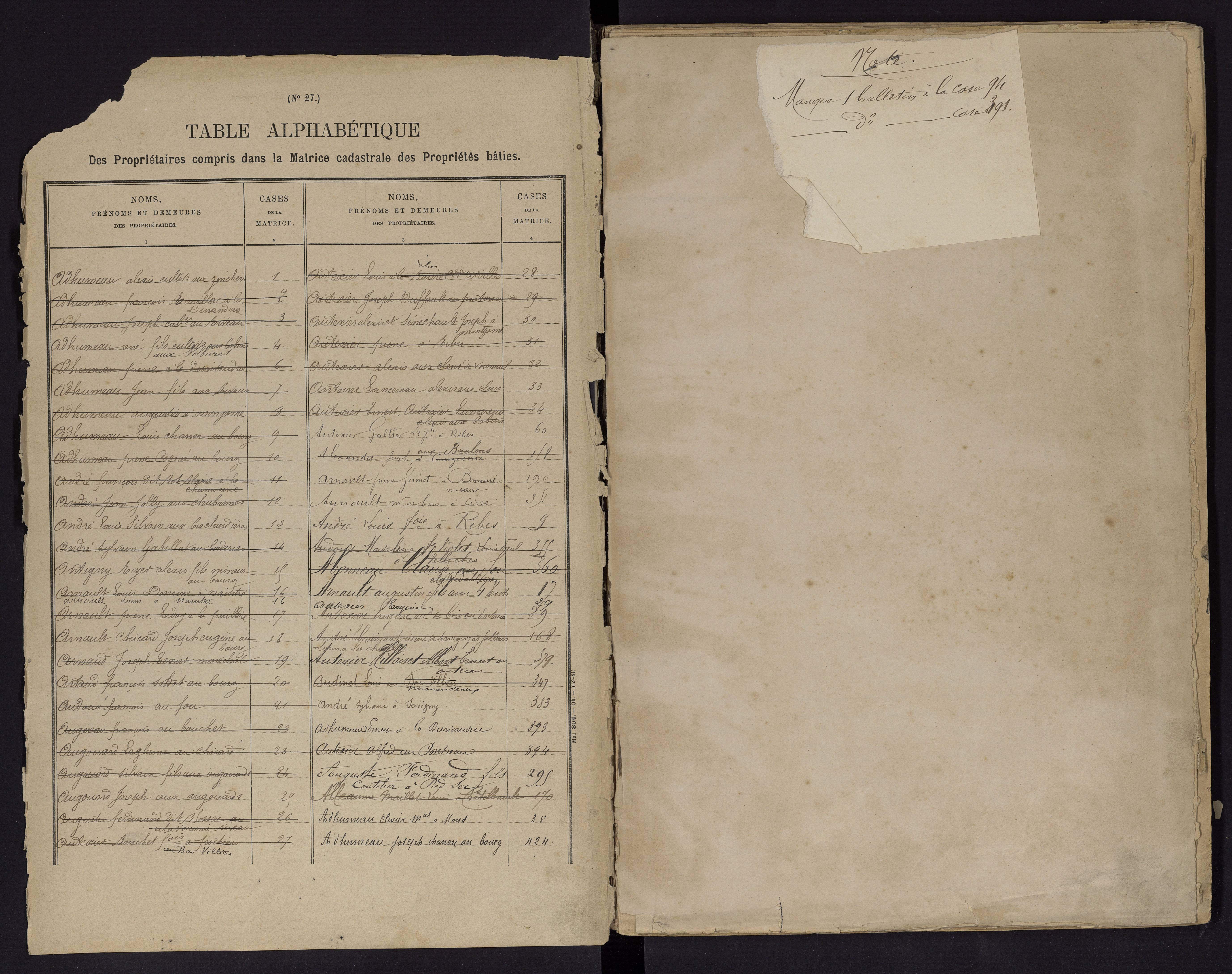 Vouneuil-sur-Vienne - FRAD086_cadastre Cases 1-479. 